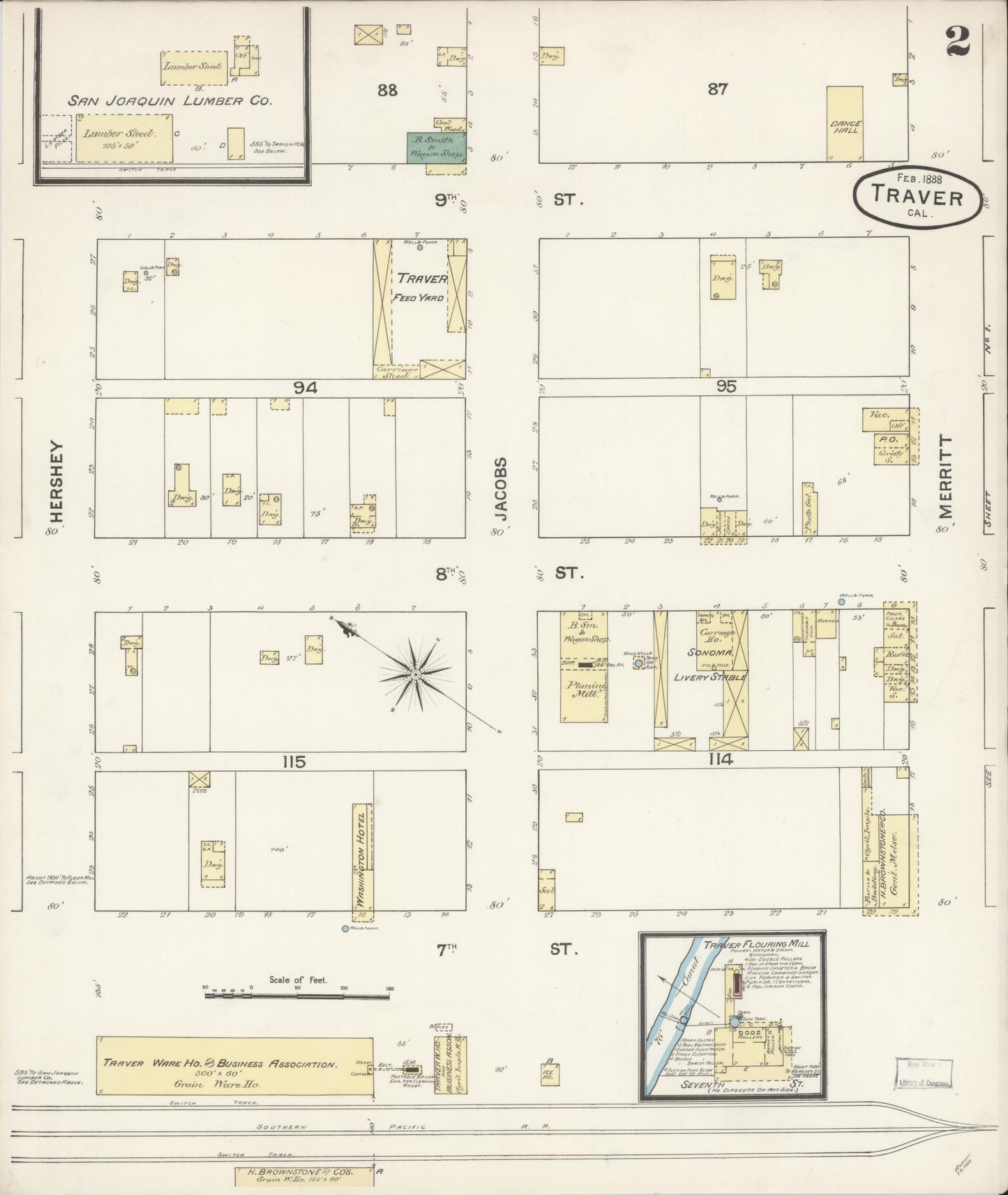 Sanborn Fire Insurance Map from Traver, Tulare County, California (1888), Sheet #0002 - Complete Map Set gallery image, historic Sanborn map, vintage wall art, California California