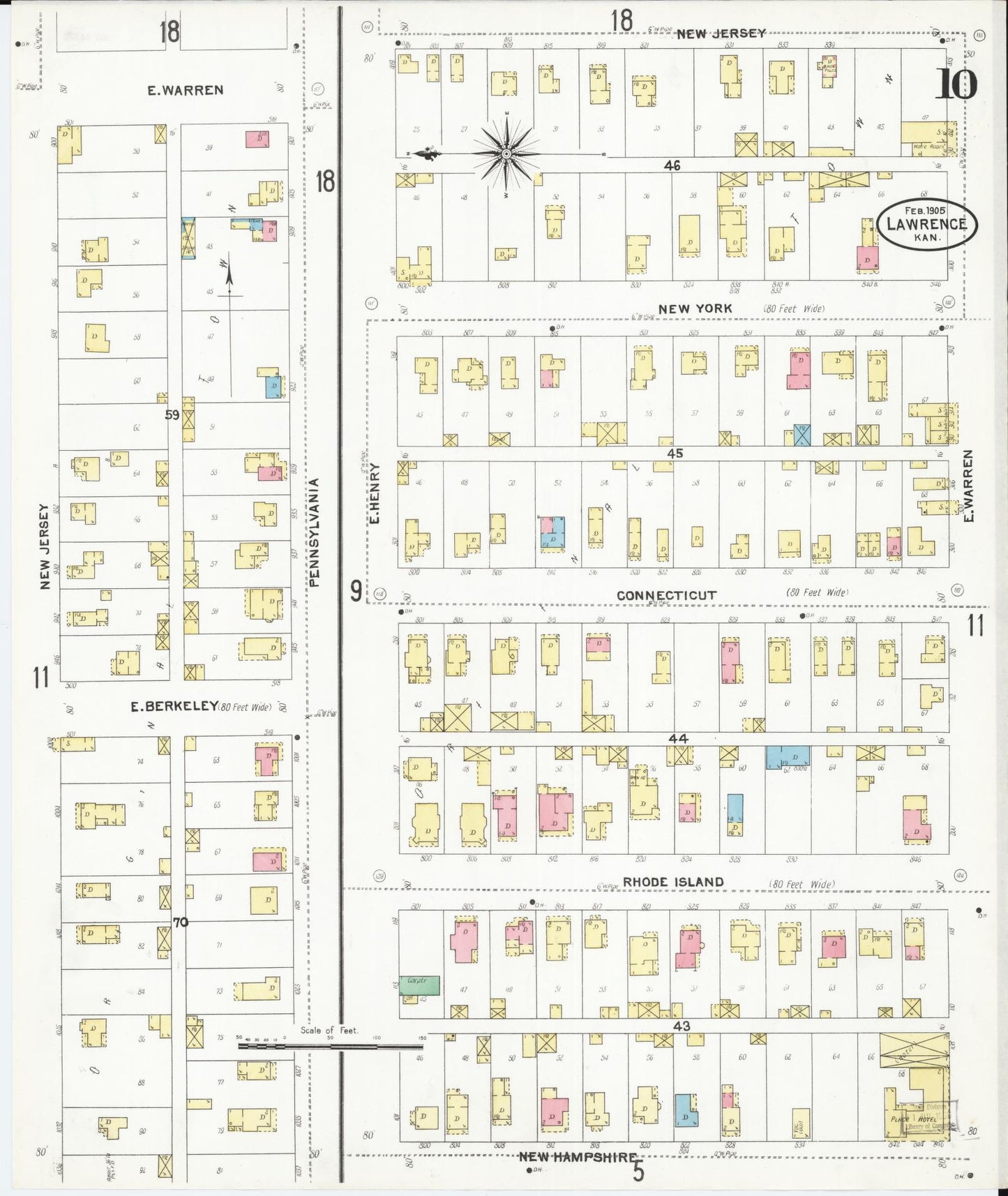 Sanborn Fire Insurance Map from Lawrence, Douglas County, Kansas (1905), Sheet #0010 - Historic Sanborn Fire Insurance Map Print, vintage old map wall art, antique decor, genealogy gift, Kansas Kansas map