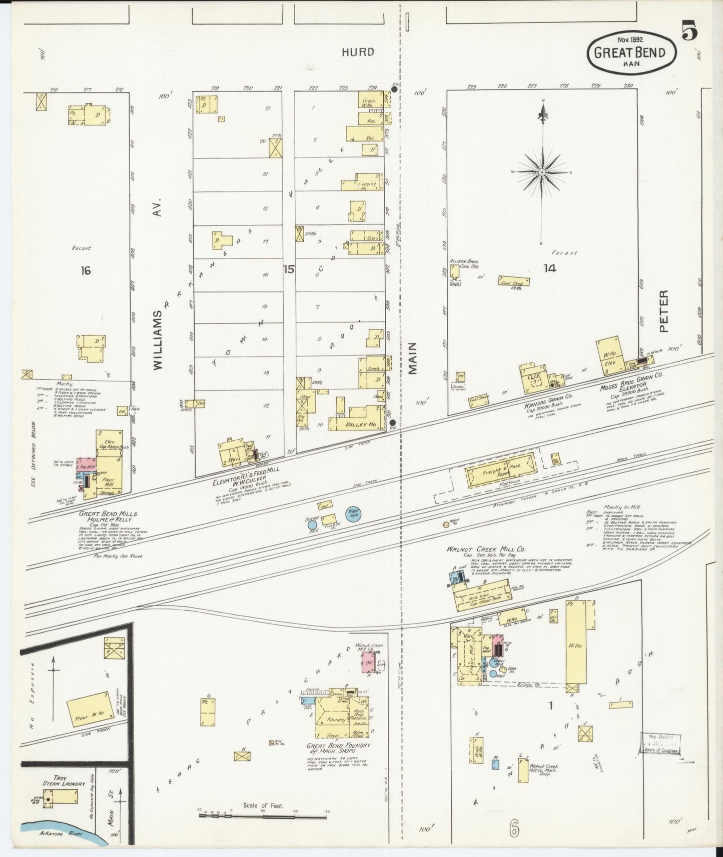 Sanborn Fire Insurance Map from Great Bend, Barton County, Kansas (1892), Sheet #0005 - Historic Sanborn Fire Insurance Map Print, vintage old map wall art, antique decor, genealogy gift, Kansas Kansas map