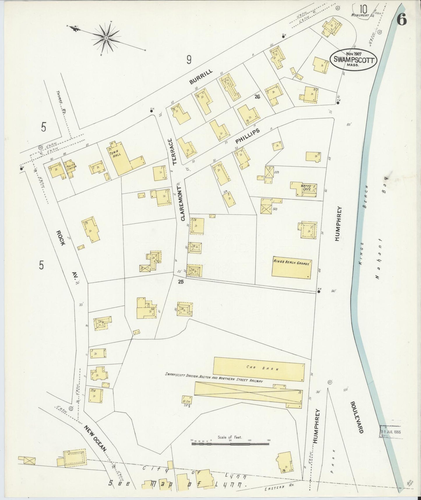 Sanborn Fire Insurance Map from Swampscott, Essex County, Massachusetts (1907), Sheet #0006 - Historic Sanborn Fire Insurance Map Print, vintage old map wall art, antique decor, genealogy gift, Massachusetts Massachusetts map