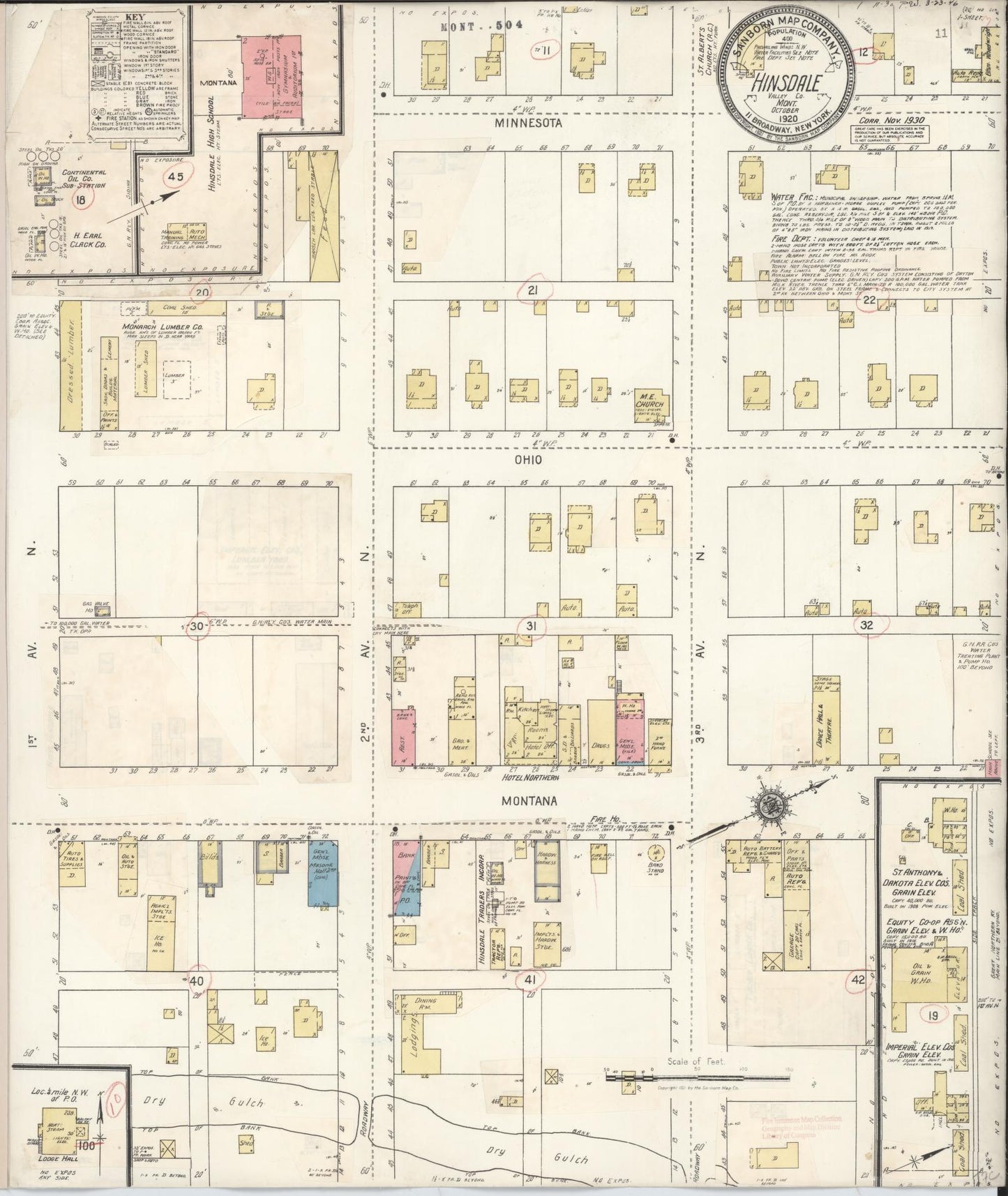 Sanborn Fire Insurance Map from Hinsdale, Valley County, Montana (1930), Sheet #0001 - Historic Sanborn Fire Insurance Map Print, vintage old map wall art, antique decor, genealogy gift, Montana Montana map