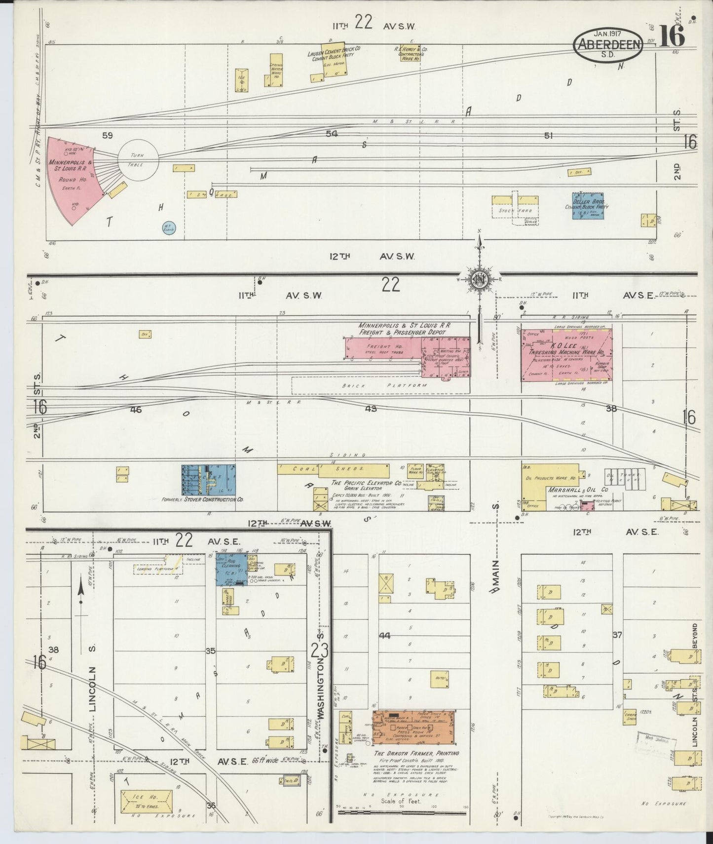 Sanborn Fire Insurance Map from Aberdeen, Brown County, South Dakota (1917), Sheet #0016 - Historic Sanborn Fire Insurance Map Print, vintage old map wall art, antique decor, genealogy gift, South Dakota South Dakota map
