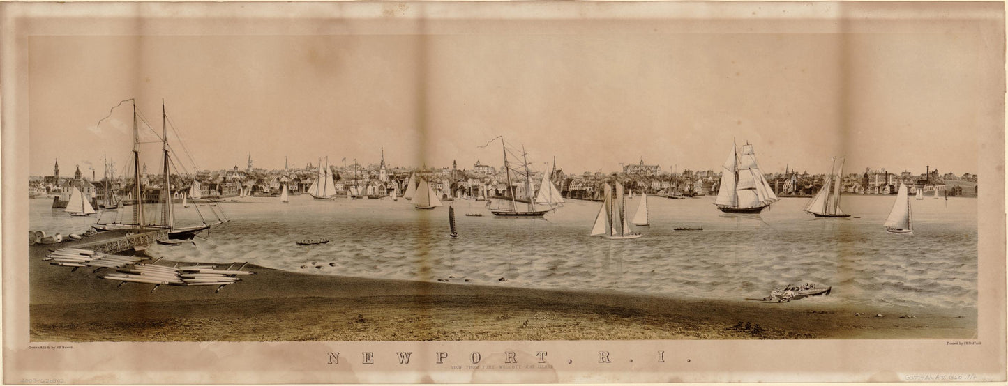 Newport, R.I. : view from Fort Wolcott, Goat Island (1860) – Historic Bird’s-Eye View Panorama Print