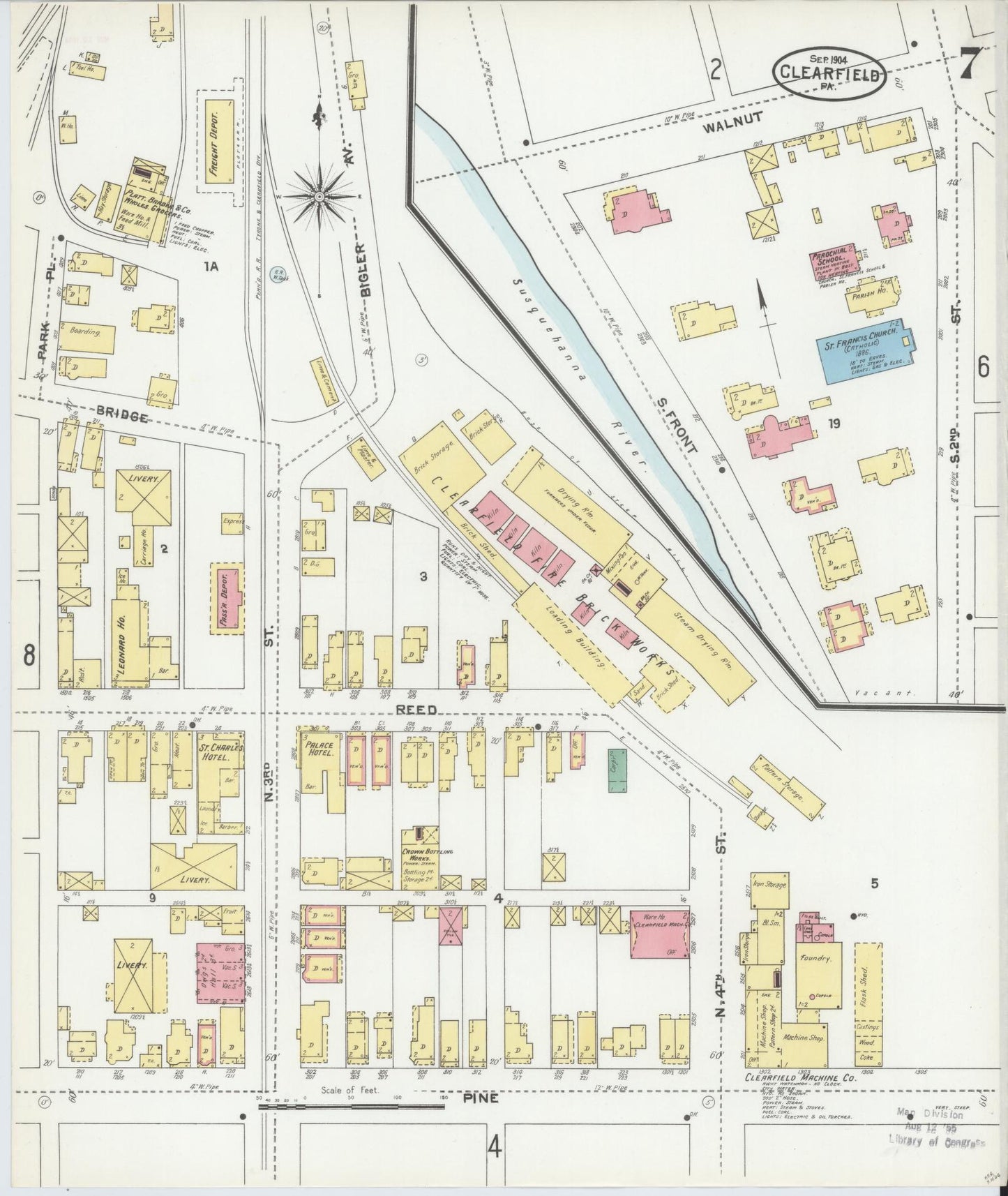 Sanborn Fire Insurance Map from Clearfield, Clearfield County, Pennsylvania (1904), Sheet #0007 - Historic Sanborn Fire Insurance Map Print, vintage old map wall art, antique decor, genealogy gift, Pennsylvania Pennsylvania map