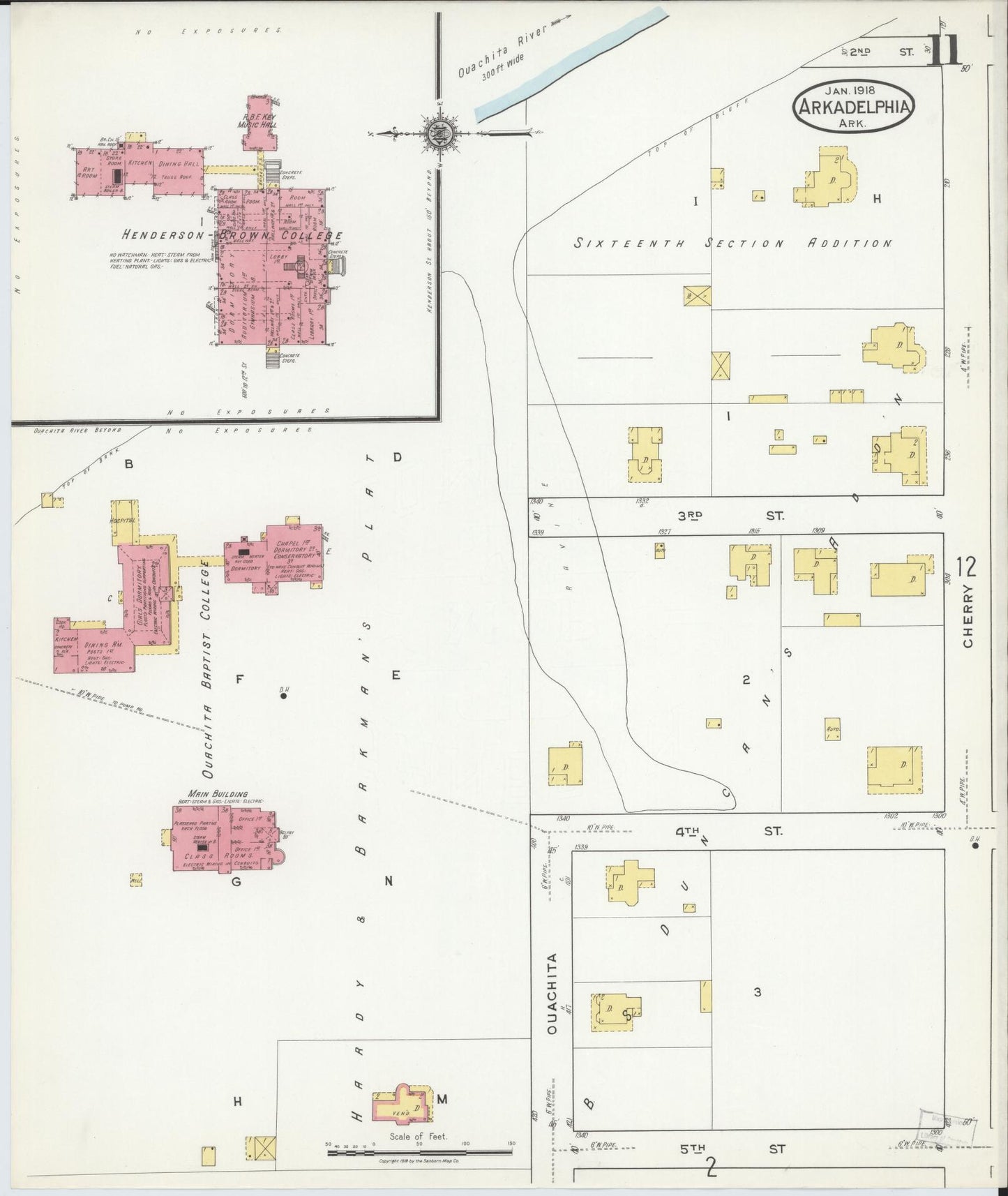 Sanborn Fire Insurance Map from Arkadelphia, Clark County, Arkansas (1918), Sheet #0011 - Historic Sanborn Fire Insurance Map Print, vintage old map wall art, antique decor, genealogy gift, Arkansas Arkansas map