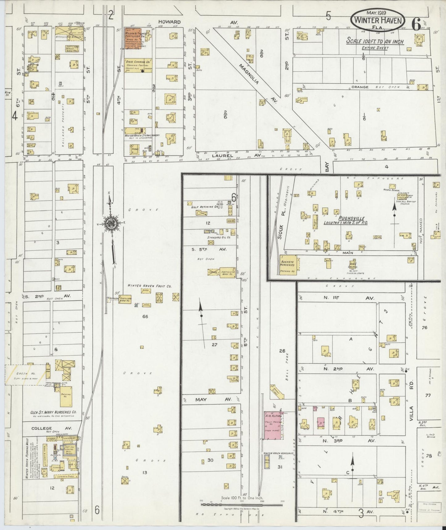Sanborn Fire Insurance Map from Winter Haven, Polk County, Florida (1919), Sheet #0006 - Complete Map Set gallery image, historic Sanborn map, vintage wall art, Florida Florida
