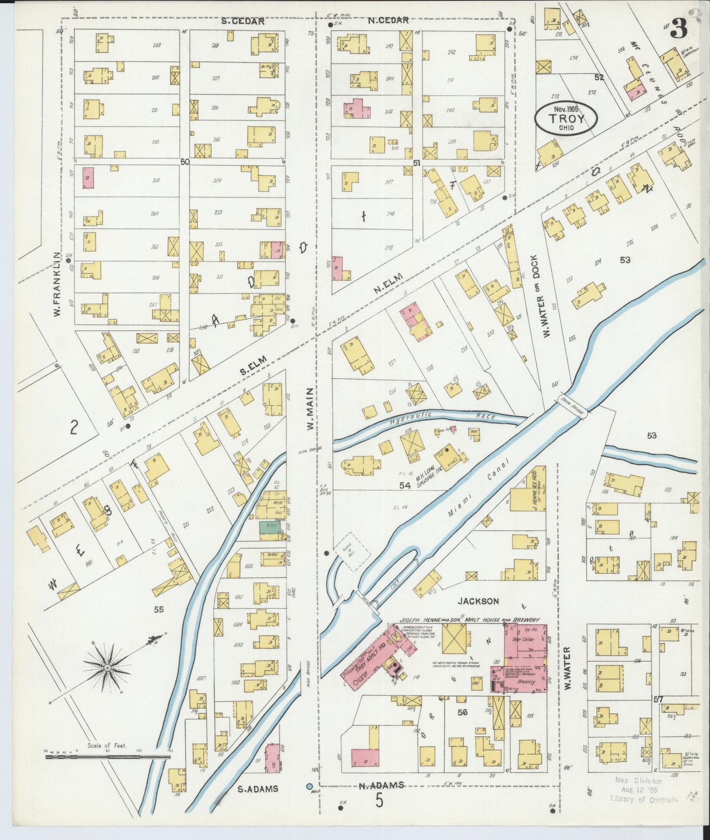Sanborn Fire Insurance Map from Troy, Miami County, Ohio (1905), Sheet #0003 - Complete Map Set gallery image, historic Sanborn map, vintage wall art, Ohio Ohio