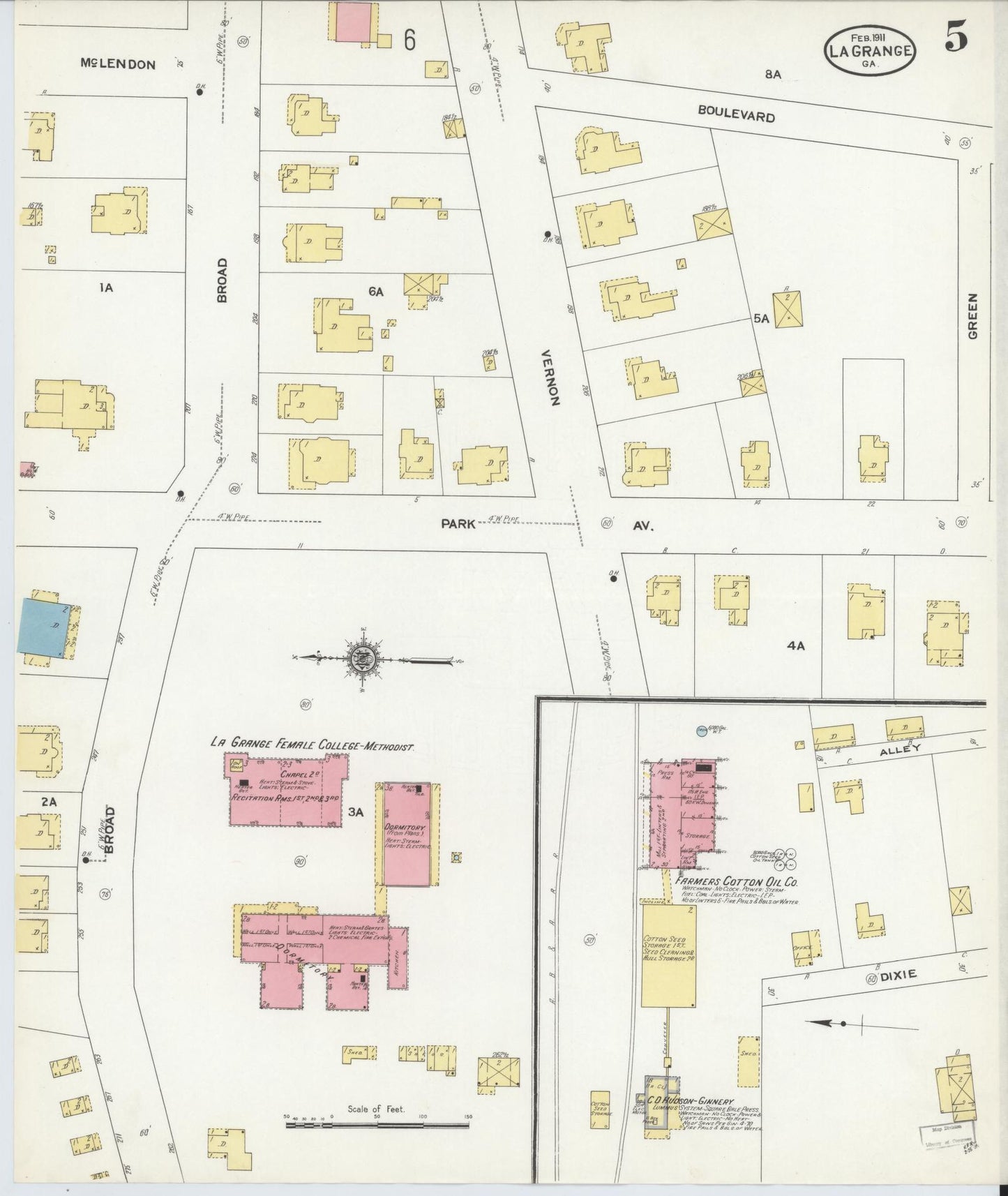 Sanborn Fire Insurance Map from La Grange, Troup County, Georgia (1911), Sheet #0005 - Historic Sanborn Fire Insurance Map Print, vintage old map wall art, antique decor, genealogy gift, Georgia Georgia map