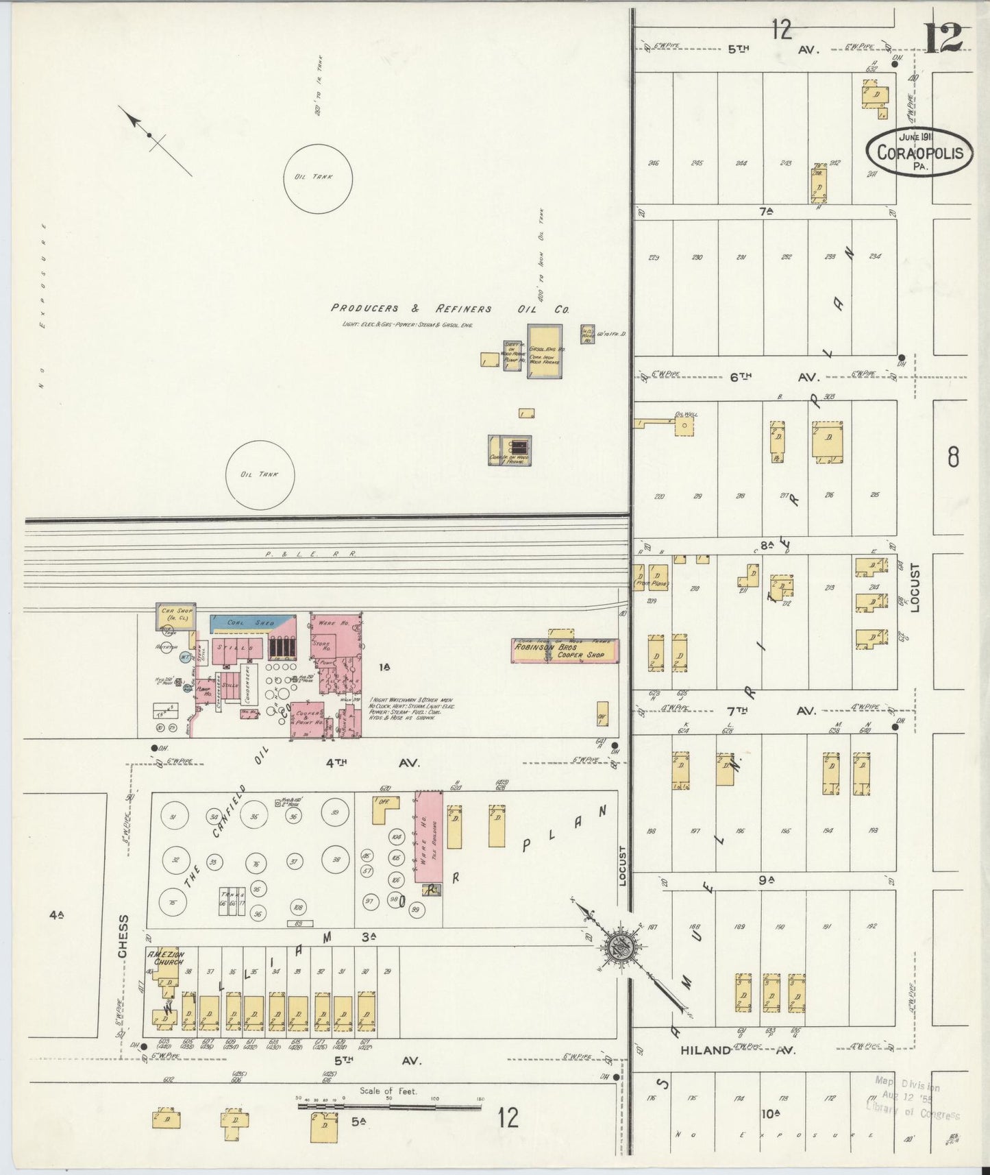 Sanborn Fire Insurance Map from Coraopolis, Allegheny County, Pennsylvania (1911), Sheet #0012 - Historic Sanborn Fire Insurance Map Print, vintage old map wall art, antique decor, genealogy gift, Pennsylvania Pennsylvania map