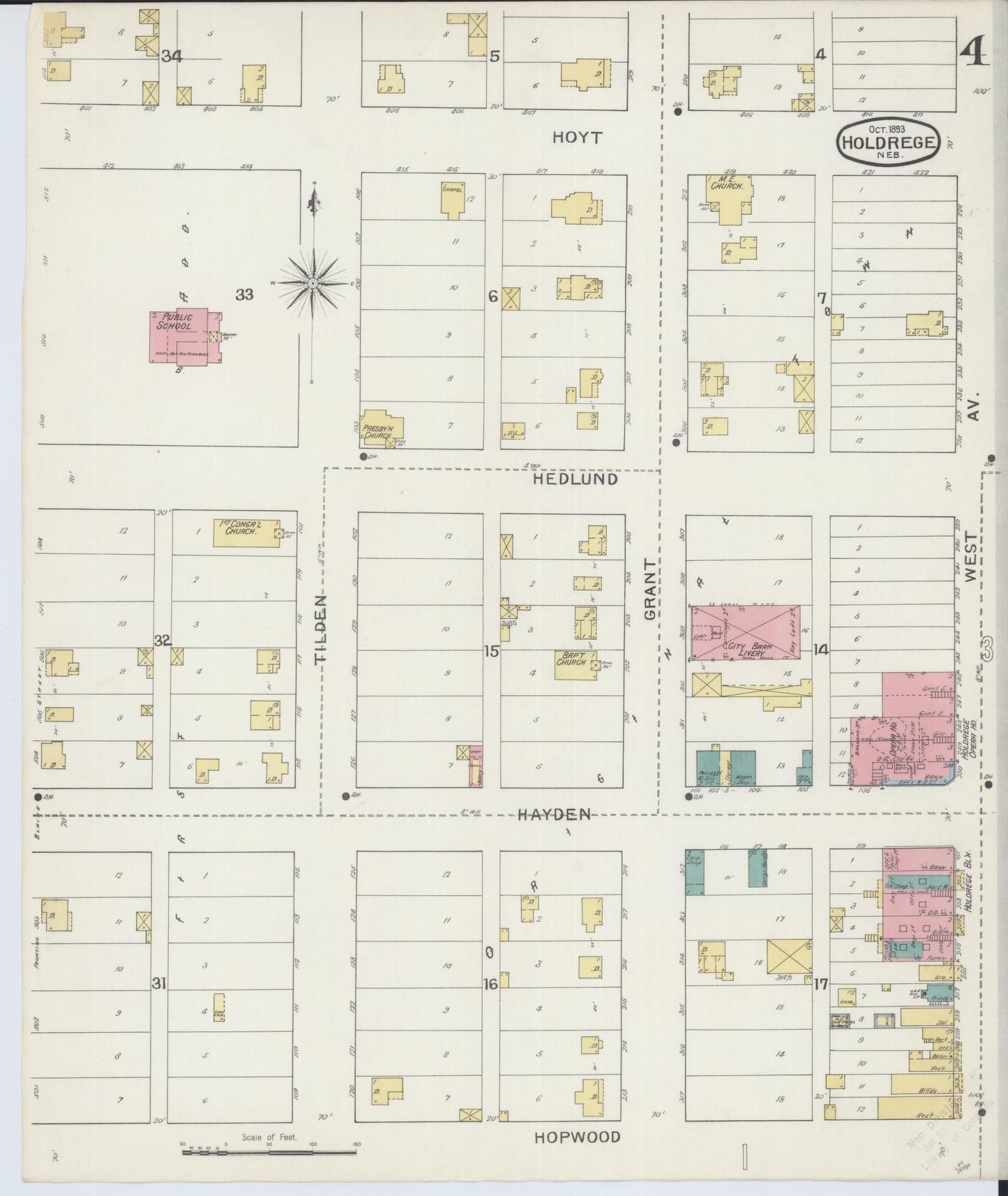 Sanborn Fire Insurance Map from Holdrege, Phelps County, Nebraska (1893), Sheet #0004 - Historic Sanborn Fire Insurance Map Print, vintage old map wall art, antique decor, genealogy gift, Nebraska Nebraska map