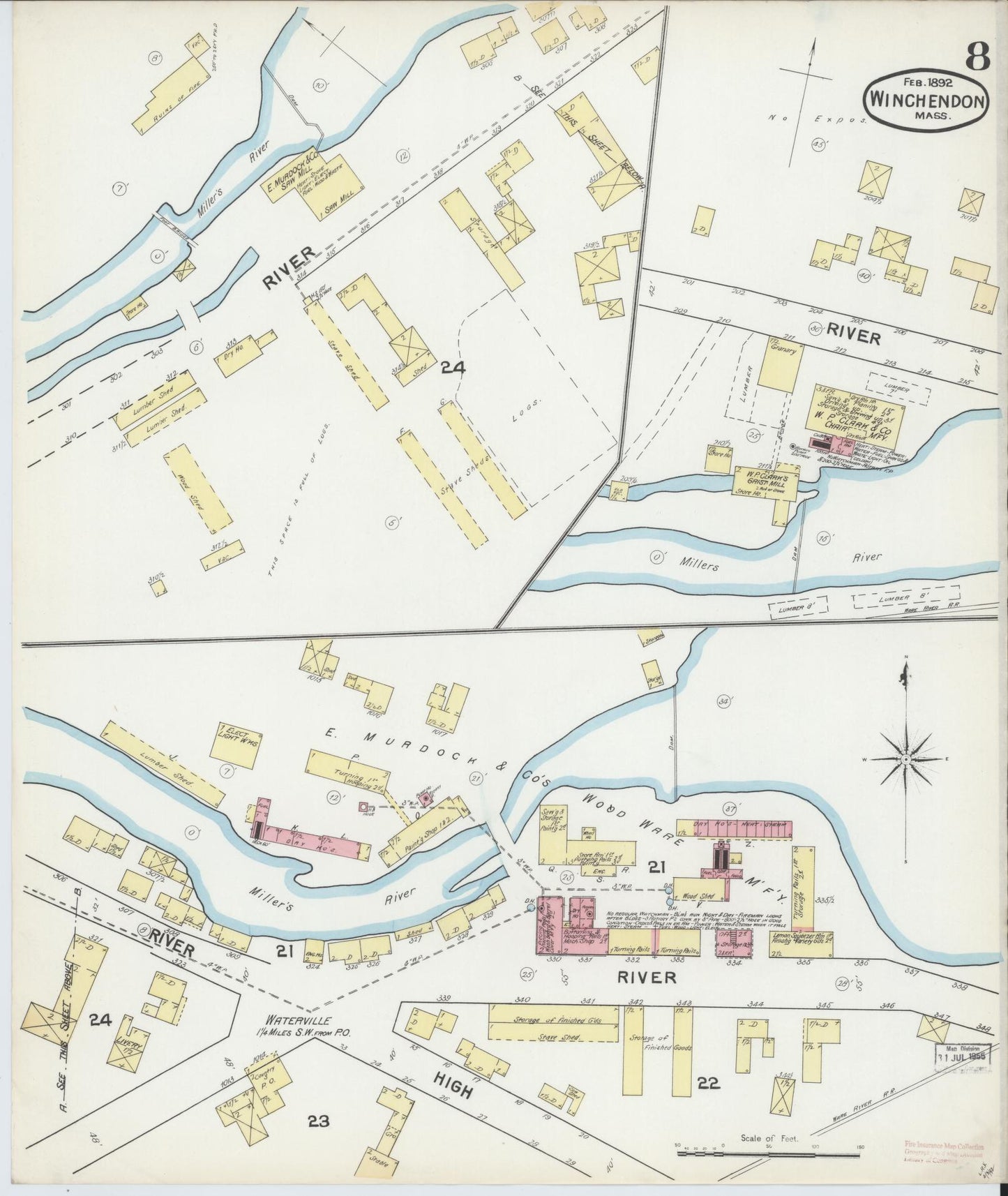 Sanborn Fire Insurance Map from Winchendon, Worcester County, Massachusetts (1892), Sheet #0008 - Complete Map Set gallery image, historic Sanborn map, vintage wall art, Massachusetts Massachusetts
