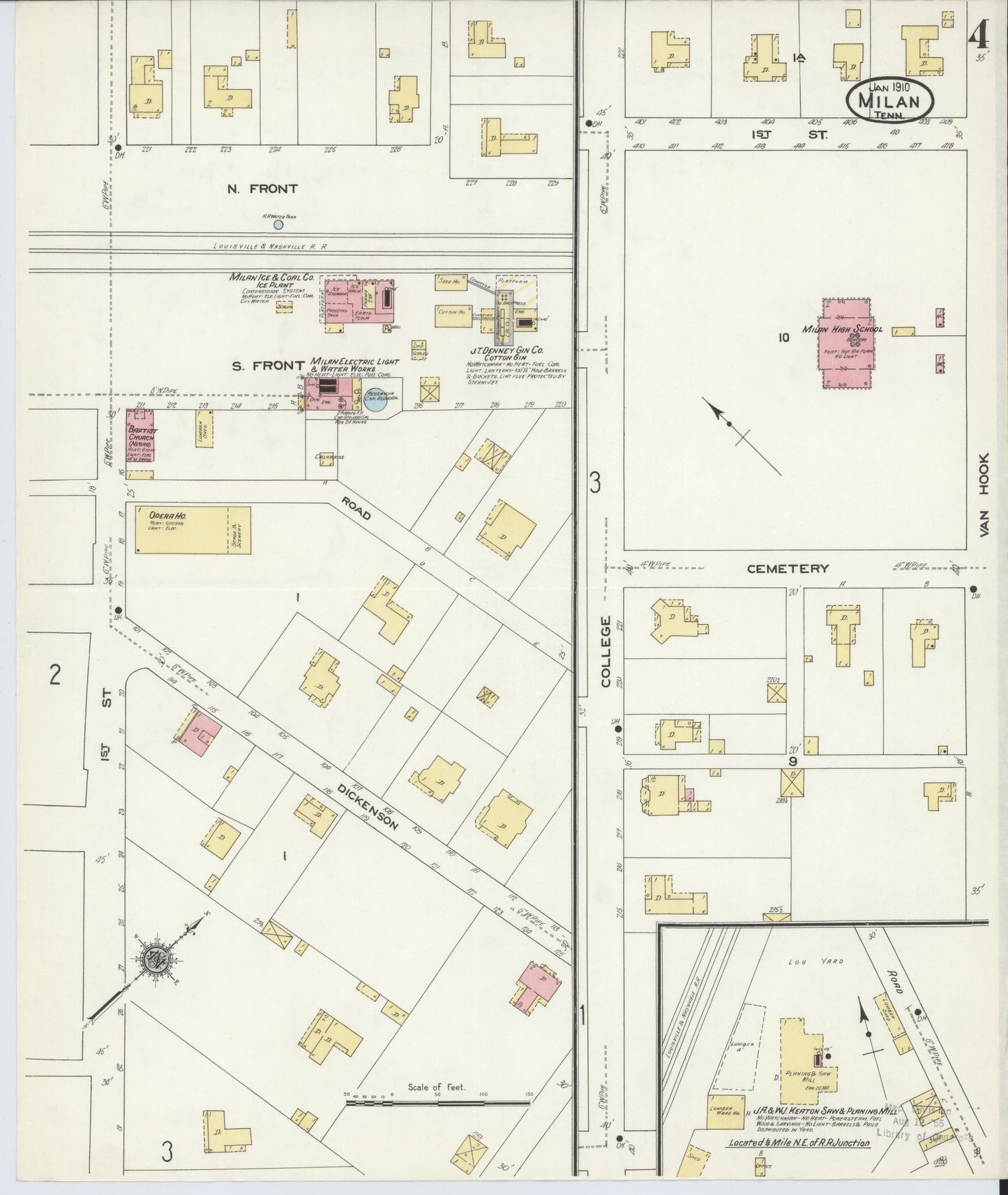Sanborn Fire Insurance Map from Milan, Gibson County, Tennessee (1910), Sheet #0004 - Complete Map Set gallery image, historic Sanborn map, vintage wall art, Tennessee Tennessee