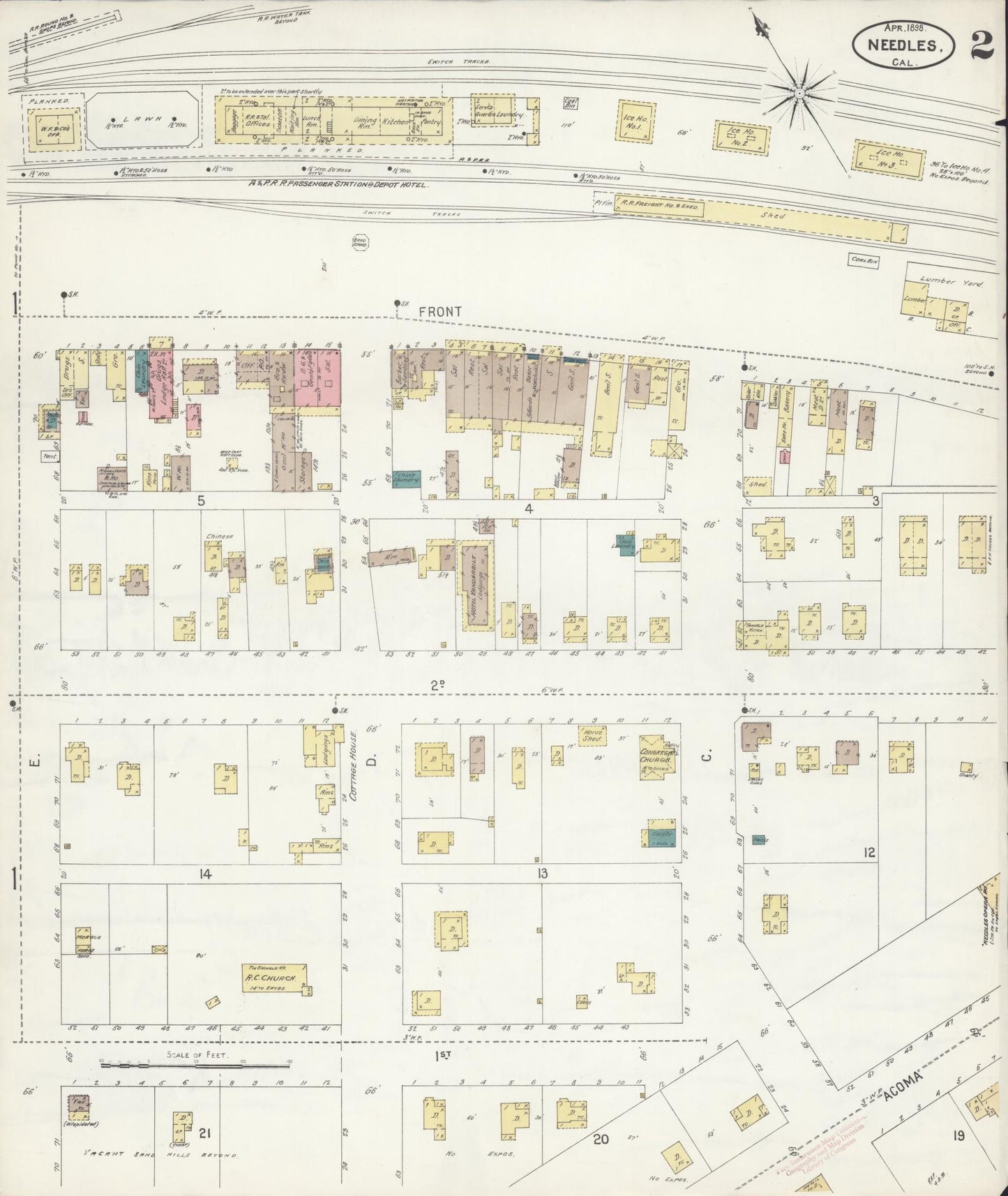 Sanborn Fire Insurance Map from Needles, San Bernardino County, California (1898), Sheet #0002 - Historic Sanborn Fire Insurance Map Print, vintage old map wall art, antique decor, genealogy gift, California California map