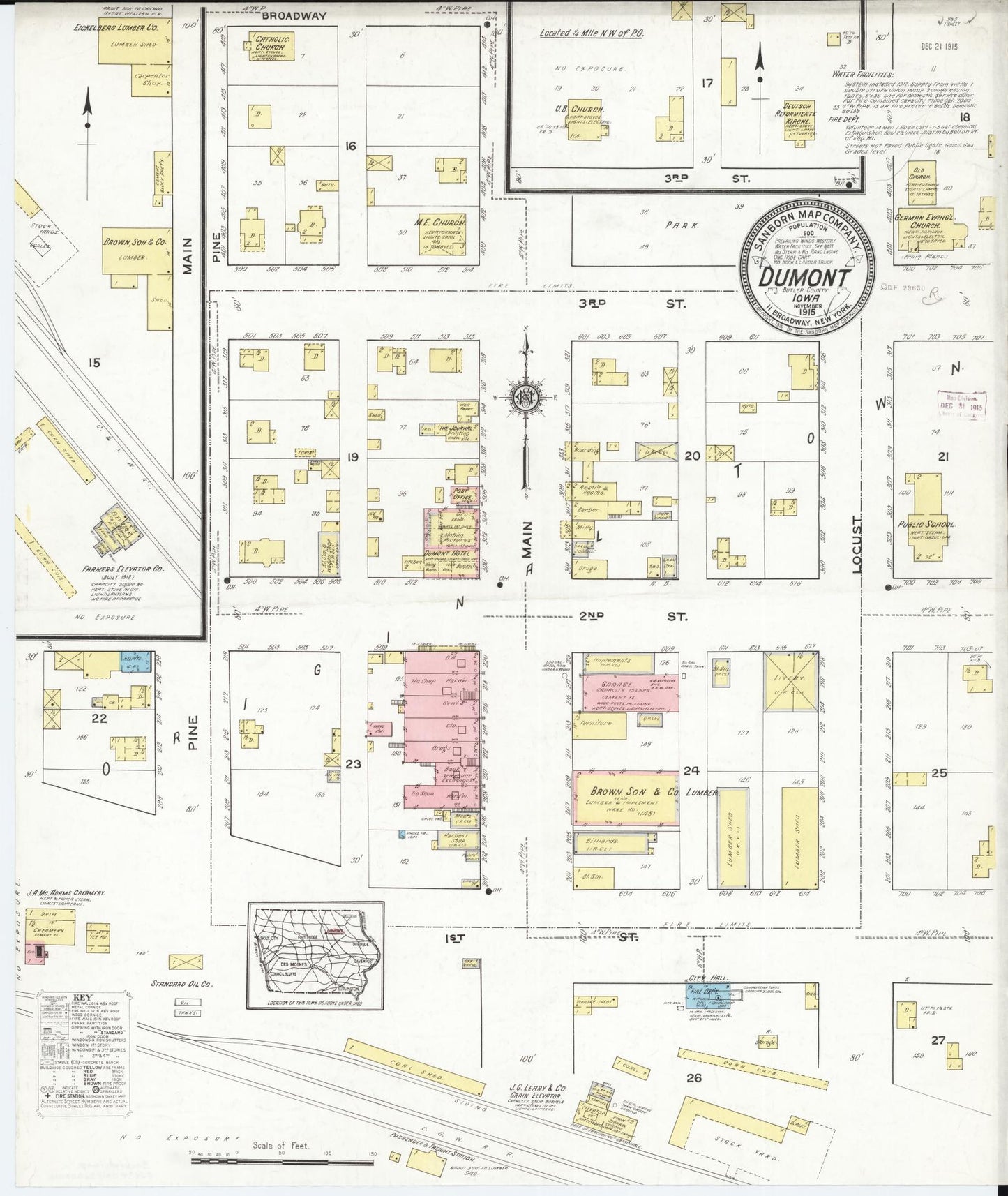 Sanborn Fire Insurance Map from Dumont, Butler County, Iowa (1915), Sheet #0001 - Historic Sanborn Fire Insurance Map Print, vintage old map wall art