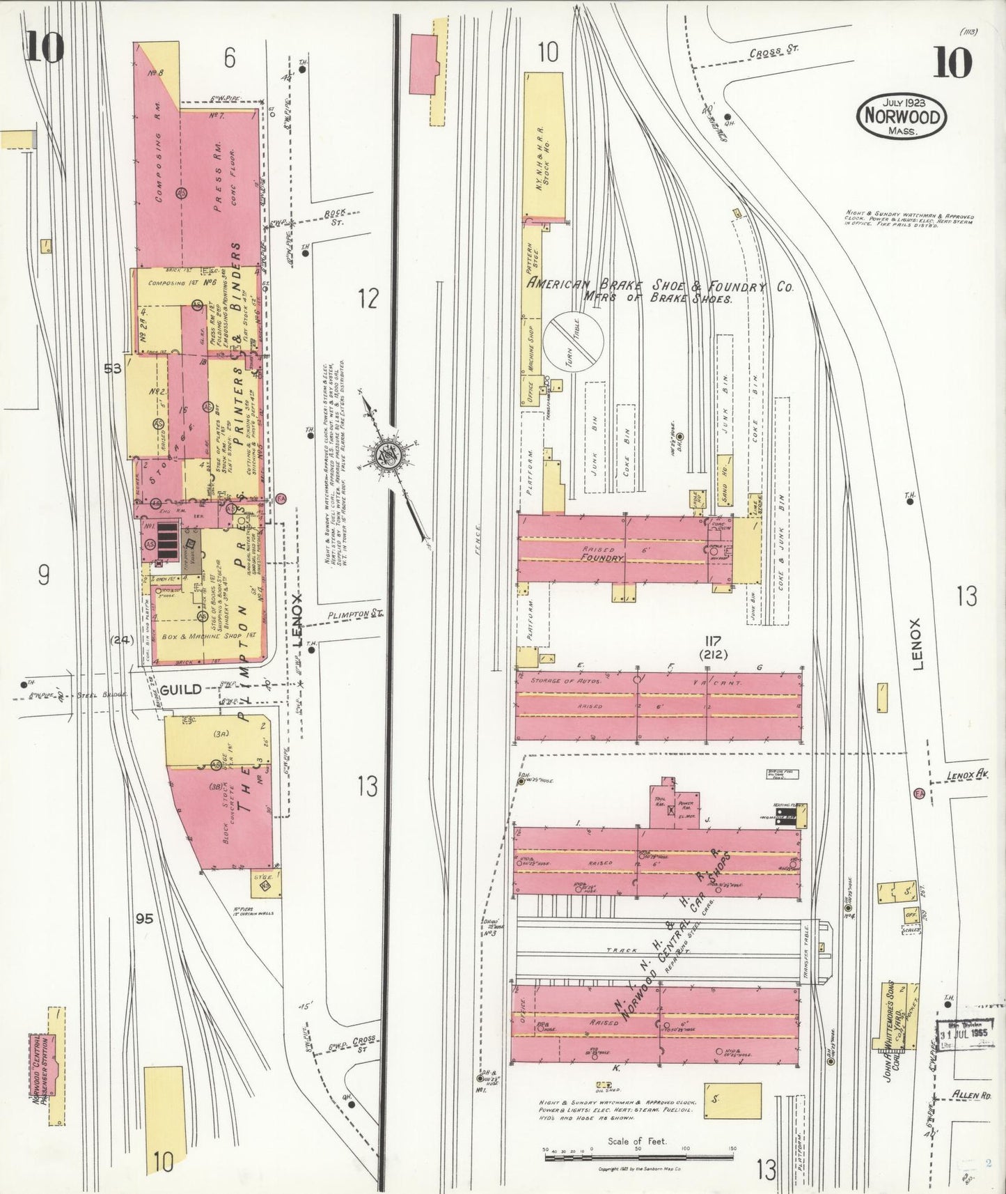 Sanborn Fire Insurance Map from Norwood, Norfolk County, Massachusetts (1923), Sheet #0010 - Historic Sanborn Fire Insurance Map Print, vintage old map wall art, antique decor, genealogy gift, Massachusetts Massachusetts map