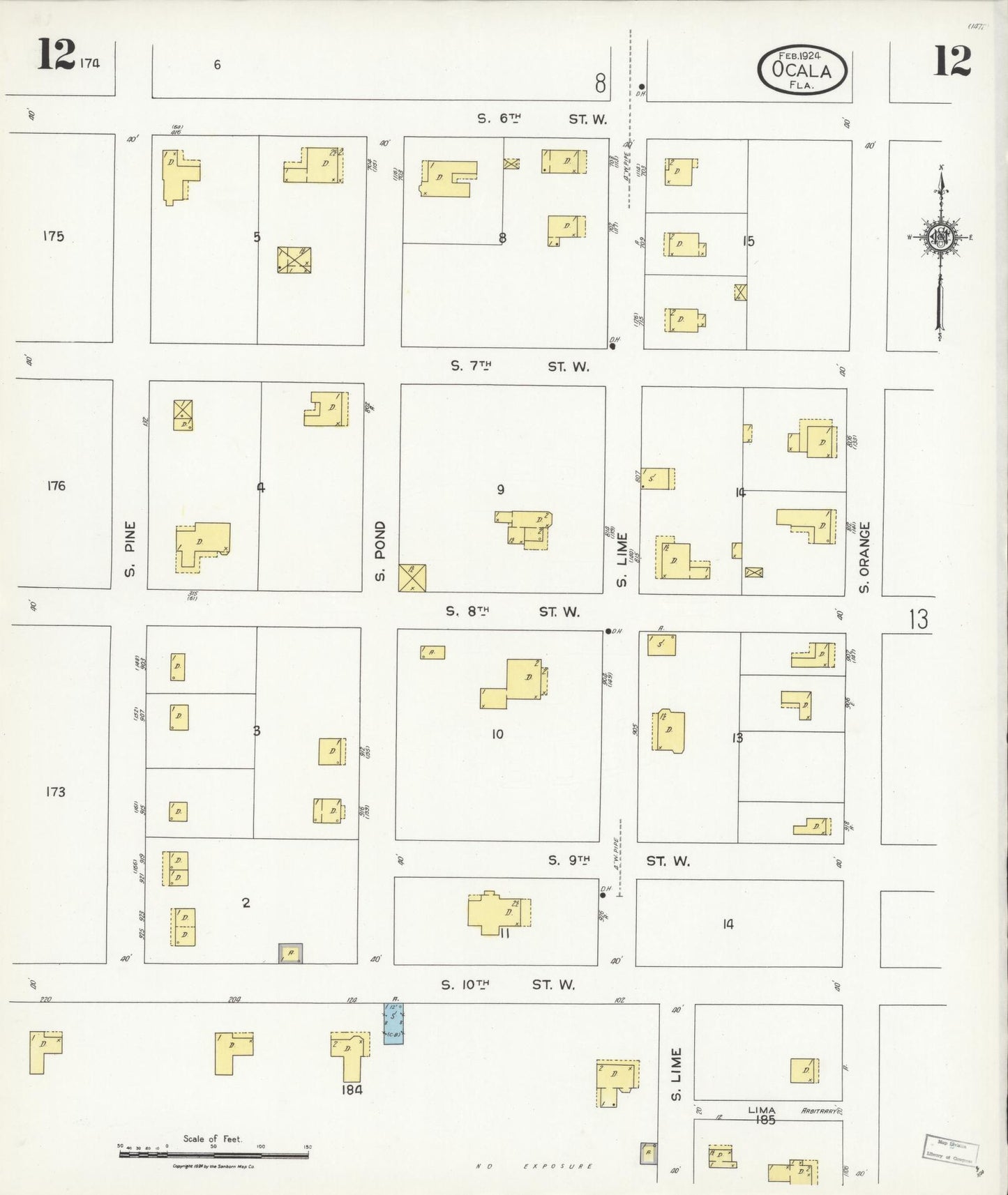 Sanborn Fire Insurance Map from Ocala, Marion County, Florida (1924), Sheet #0012 - Historic Sanborn Fire Insurance Map Print, vintage old map wall art, antique decor, genealogy gift, Florida Florida map