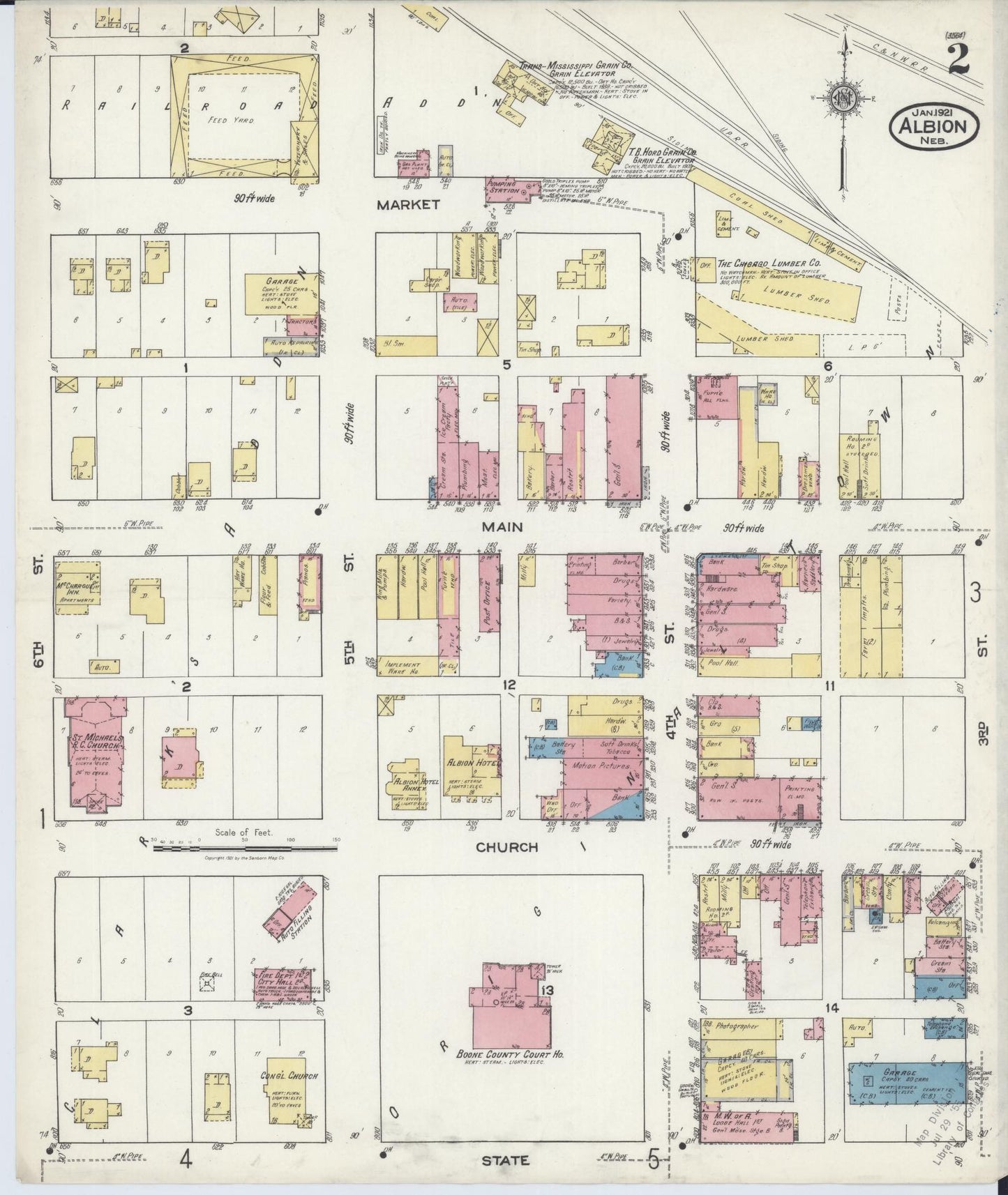 Sanborn Fire Insurance Map from Albion, Boone County, Nebraska (1921), Sheet #0002 - Historic Sanborn Fire Insurance Map Print, vintage old map wall art, antique decor, genealogy gift, Nebraska Nebraska map