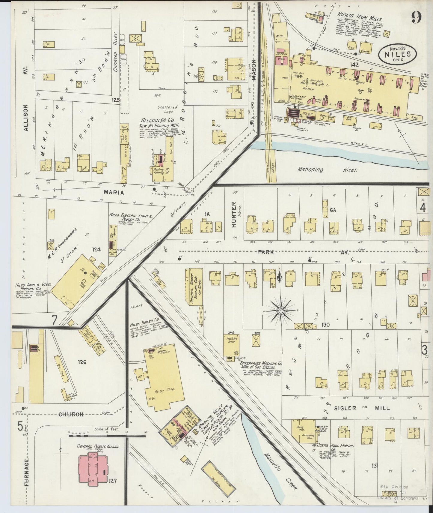 Sanborn Fire Insurance Map from Niles, Trumbull County, Ohio (1898), Sheet #0009 - Historic Sanborn Fire Insurance Map Print, vintage old map wall art, antique decor, genealogy gift, Ohio Ohio map