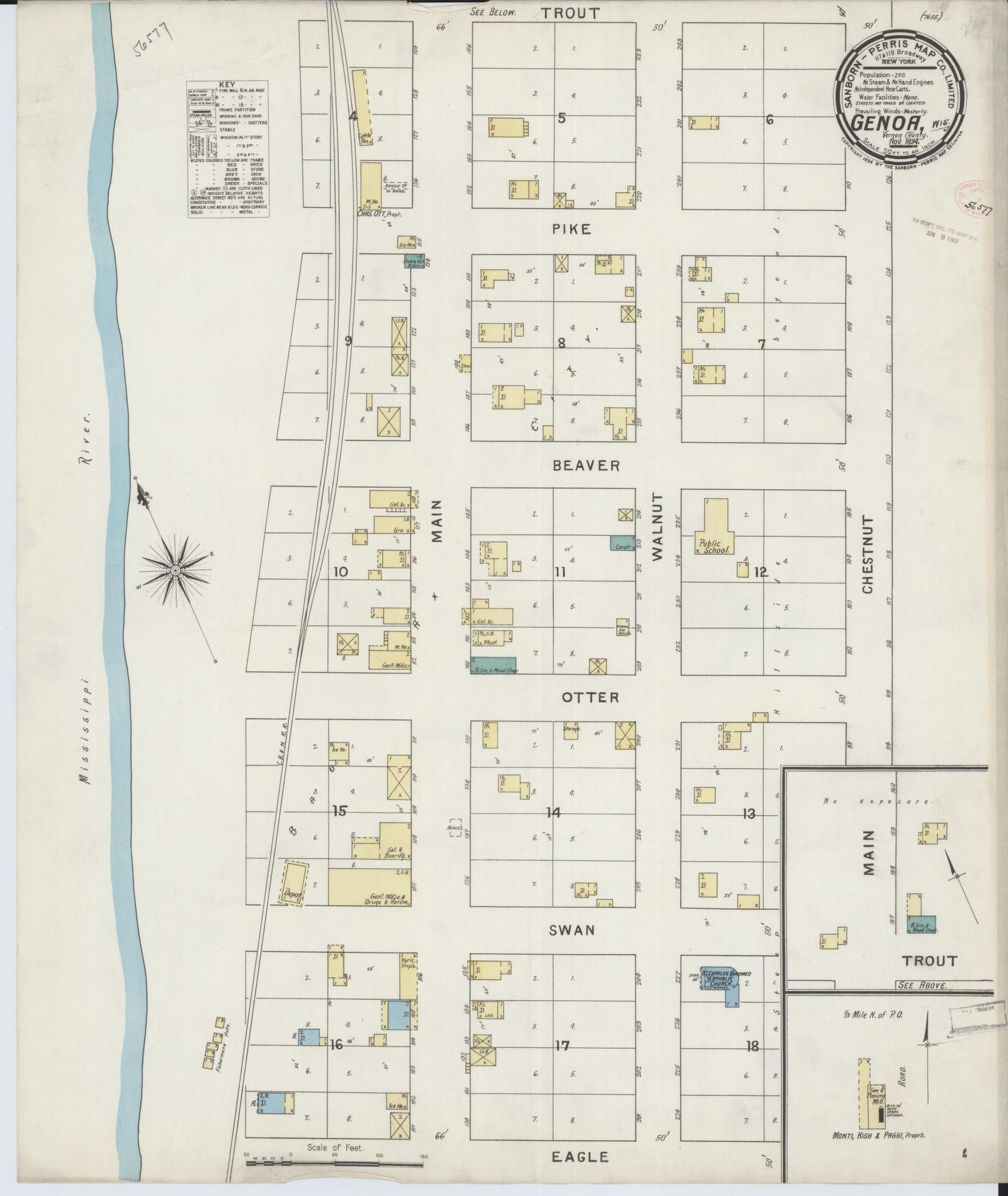 Sanborn Fire Insurance Map from Genoa, Vernon County, Wisconsin (1894), Sheet #0001 - Historic Sanborn Fire Insurance Map Print, vintage old map wall art, antique decor, genealogy gift, Wisconsin Wisconsin map