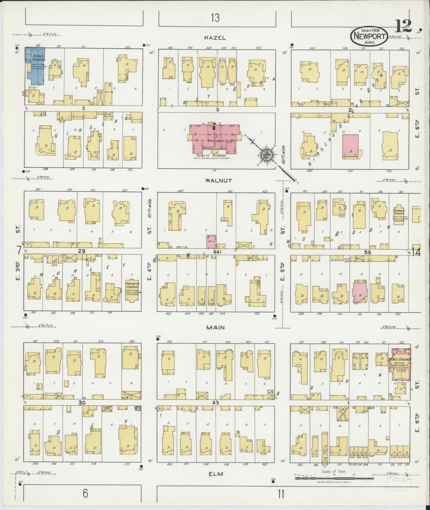 Sanborn Fire Insurance Map from Newport, Jackson County, Arkansas (1919), Sheet #0012 - Historic Sanborn Fire Insurance Map Print, vintage old map wall art, antique decor, genealogy gift, Arkansas Arkansas map
