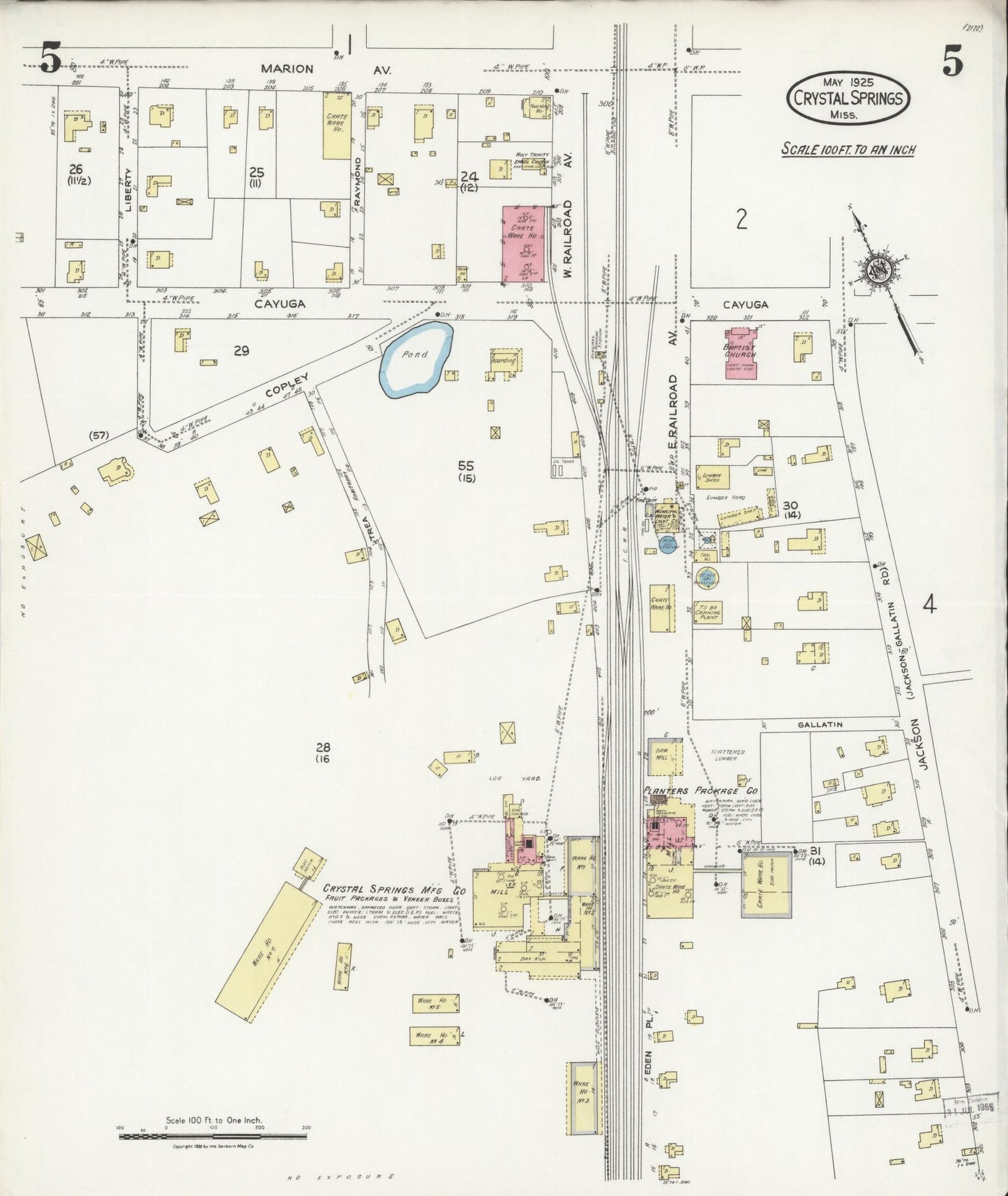 Sanborn Fire Insurance Map from Crystal Springs, Copiah County, Mississippi (1925), Sheet #0005 - Complete Map Set gallery image, historic Sanborn map, vintage wall art, Mississippi Mississippi