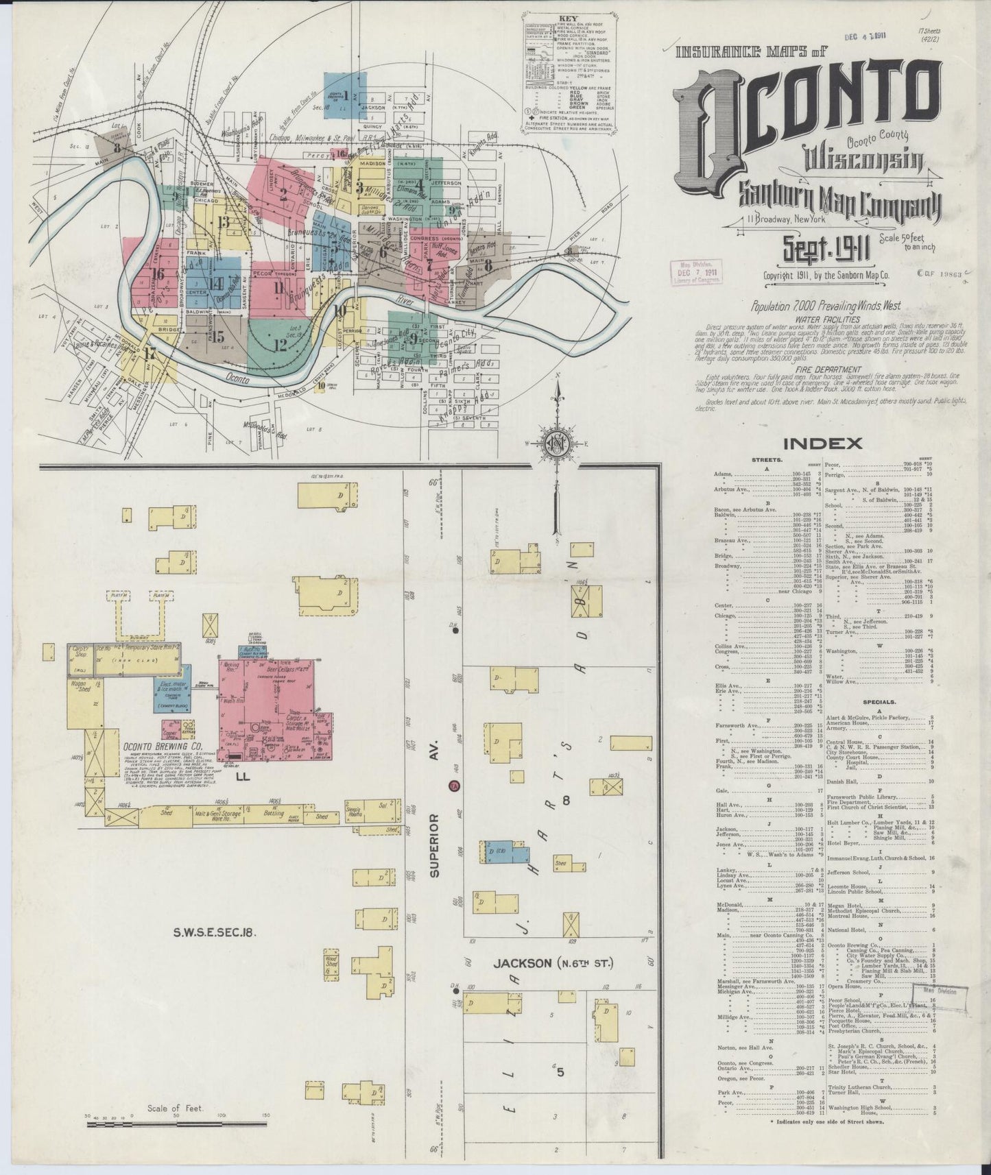 Sanborn Fire Insurance Map from Oconto, Oconto County, Wisconsin (1911), Sheet #0001 - Historic Sanborn Fire Insurance Map Print, vintage old map wall art, antique decor, genealogy gift, Wisconsin Wisconsin map