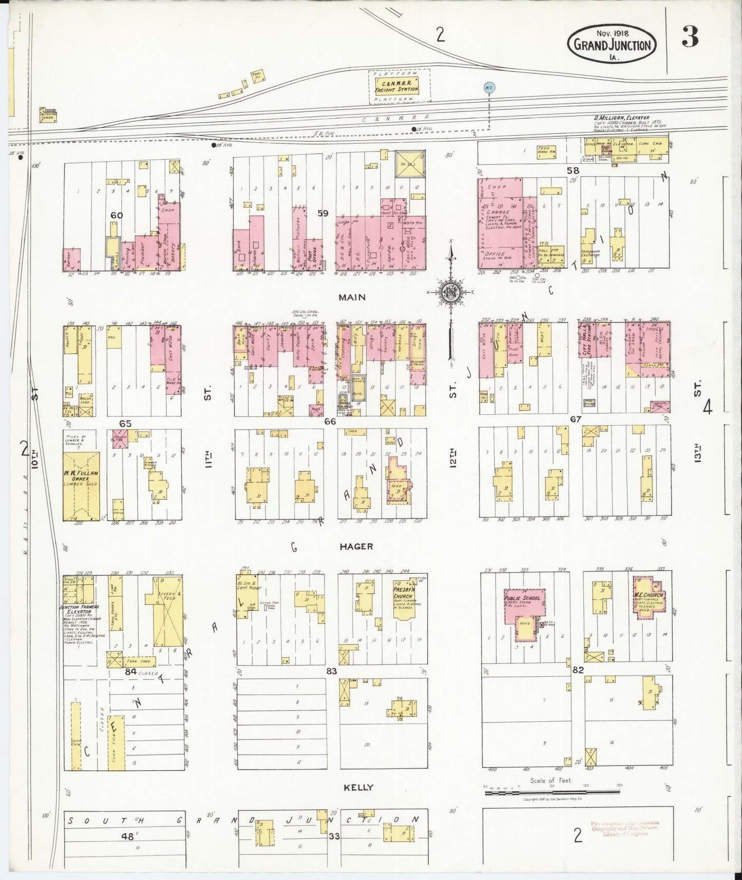 Sanborn Fire Insurance Map from Grand Junction, Greene County, Iowa (1918), Sheet #0003 - Historic Sanborn Fire Insurance Map Print, vintage old map wall art