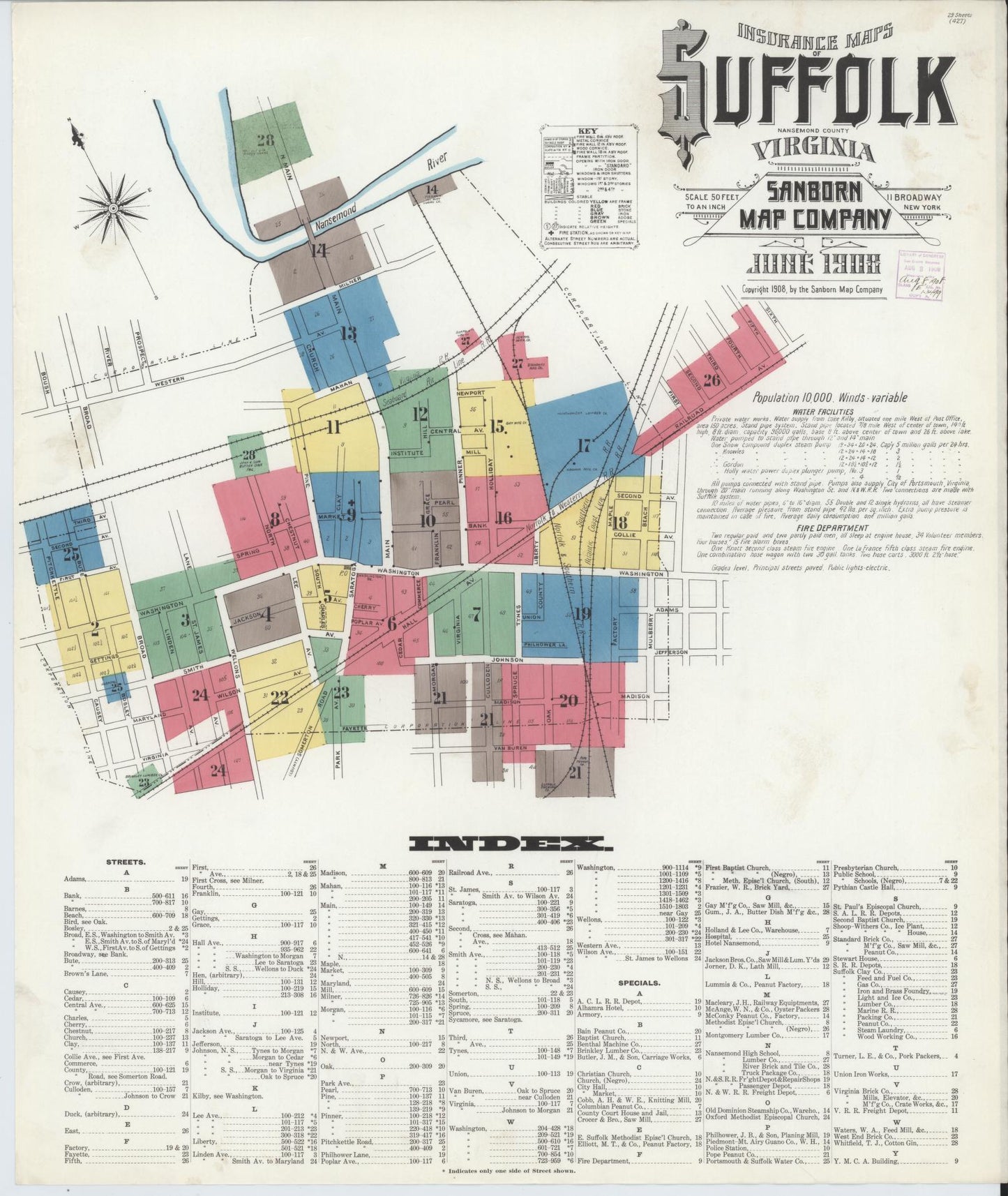 Sanborn Fire Insurance Map from Suffolk, Independent Cities, Virginia. (1908) – Historic Sanborn Fire Insurance Map Print