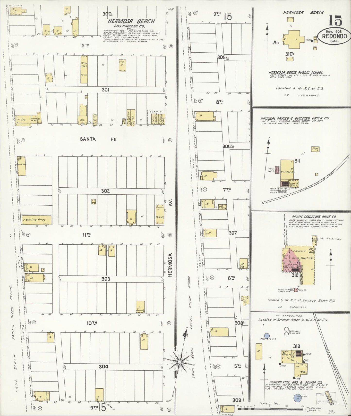 Sanborn Fire Insurance Map from Redondo Beach, Los Angeles County, California (1908), Sheet #0015 - Complete Map Set gallery image, historic Sanborn map, vintage wall art, California California