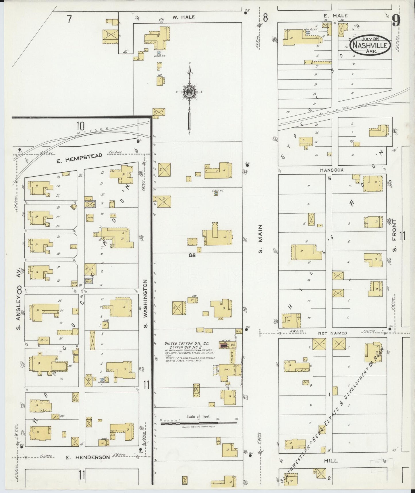 Sanborn Fire Insurance Map from Nashville, Howard County, Arkansas (1919), Sheet #0009 - Historic Sanborn Fire Insurance Map Print, vintage old map wall art, antique decor, genealogy gift, Arkansas Arkansas map