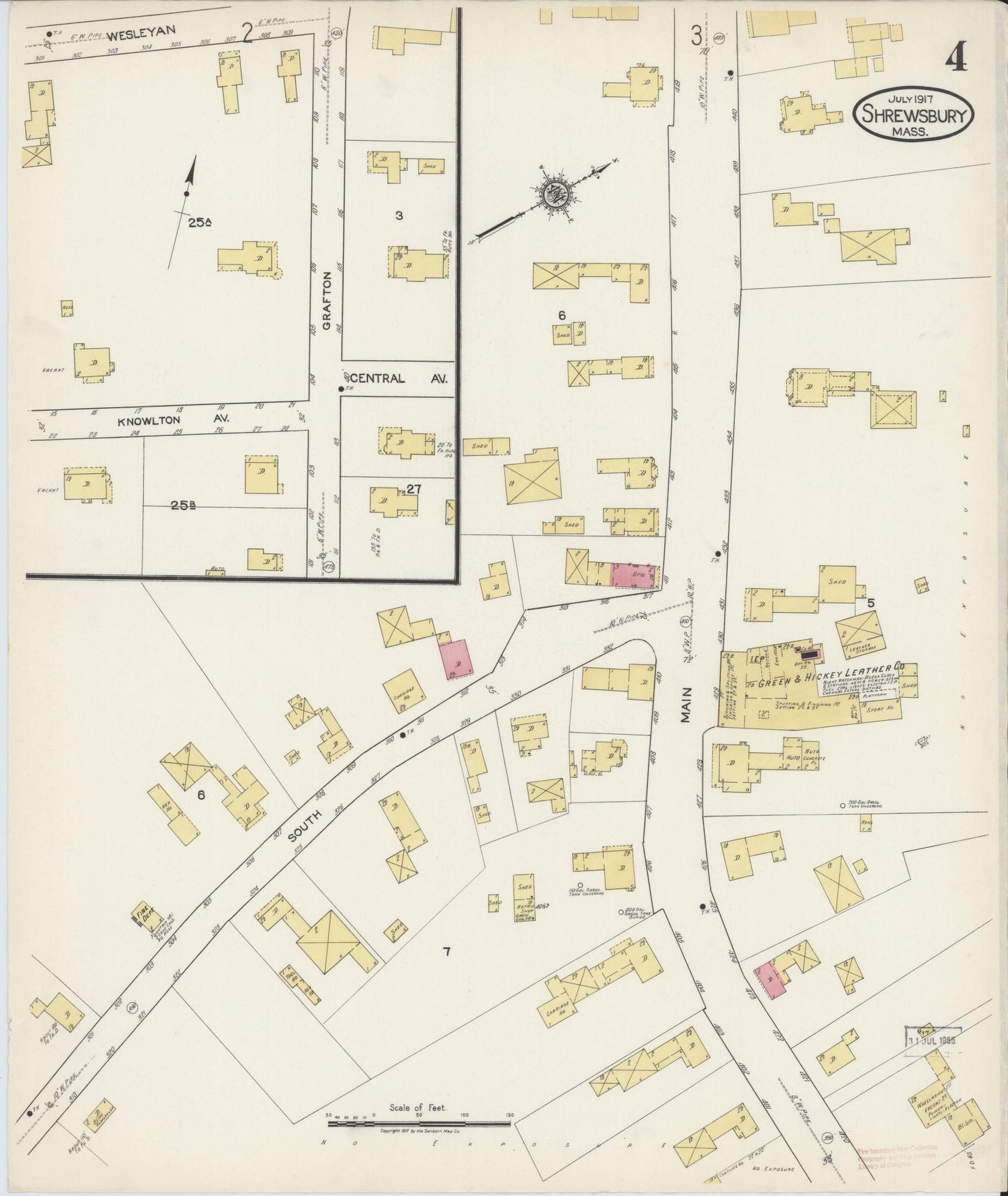 Sanborn Fire Insurance Map from Shrewsbury, Worcester County, Massachusetts (1917), Sheet #0004 - Historic Sanborn Fire Insurance Map Print, vintage old map wall art, antique decor, genealogy gift, Massachusetts Massachusetts map
