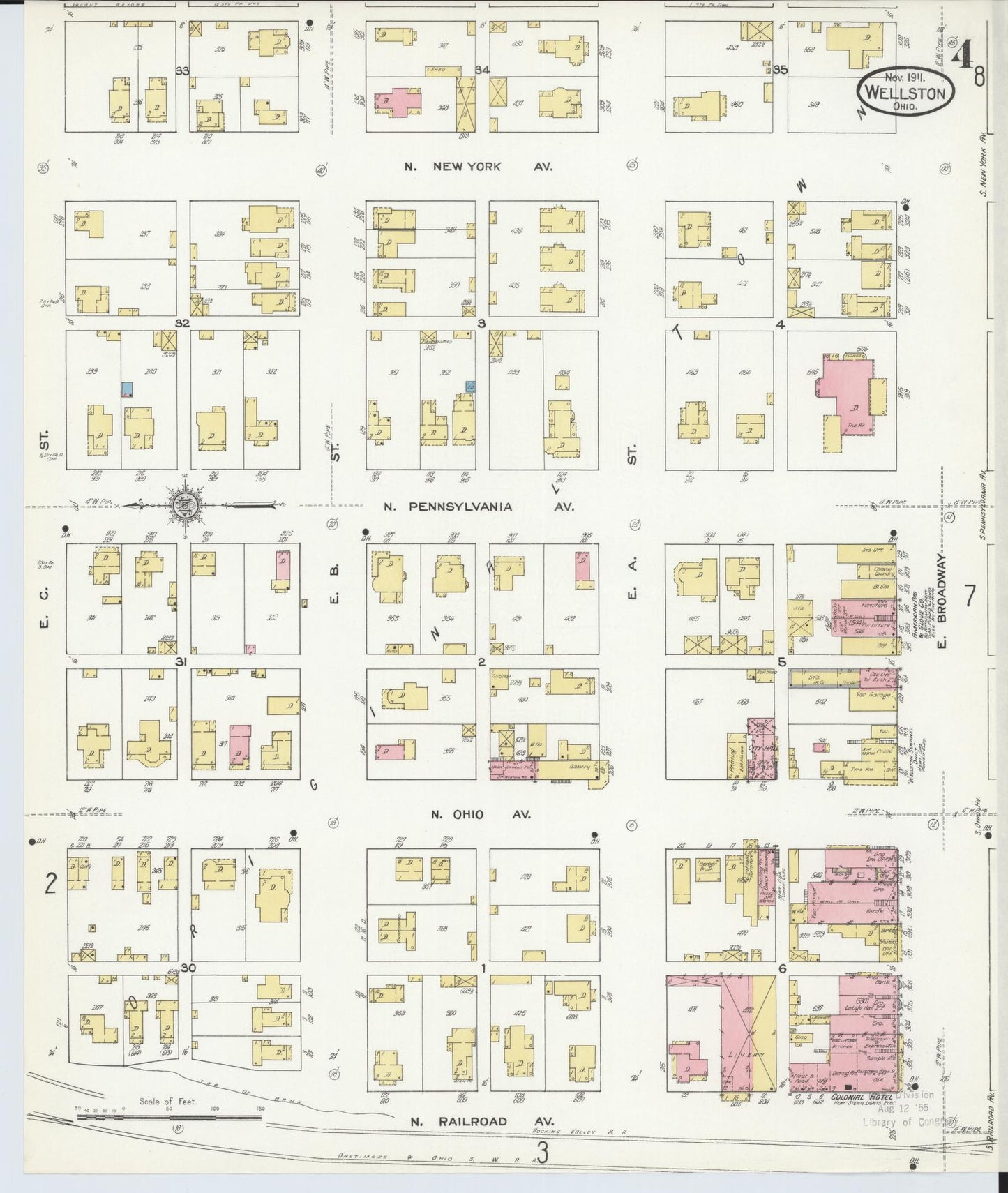 Sanborn Fire Insurance Map from Wellston, Jackson County, Ohio (1911), Sheet #0004 - Historic Sanborn Fire Insurance Map Print, vintage old map wall art, antique decor, genealogy gift, Ohio Ohio map