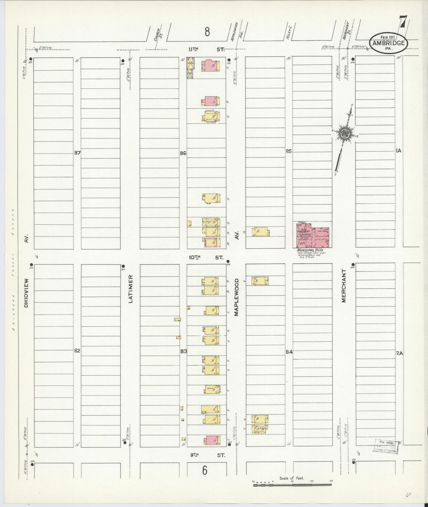 Sanborn Fire Insurance Map from Ambridge, Beaver County, Pennsylvania (1911), Sheet #0007 - Historic Sanborn Fire Insurance Map Print, vintage old map wall art, antique decor, genealogy gift, Pennsylvania Pennsylvania map