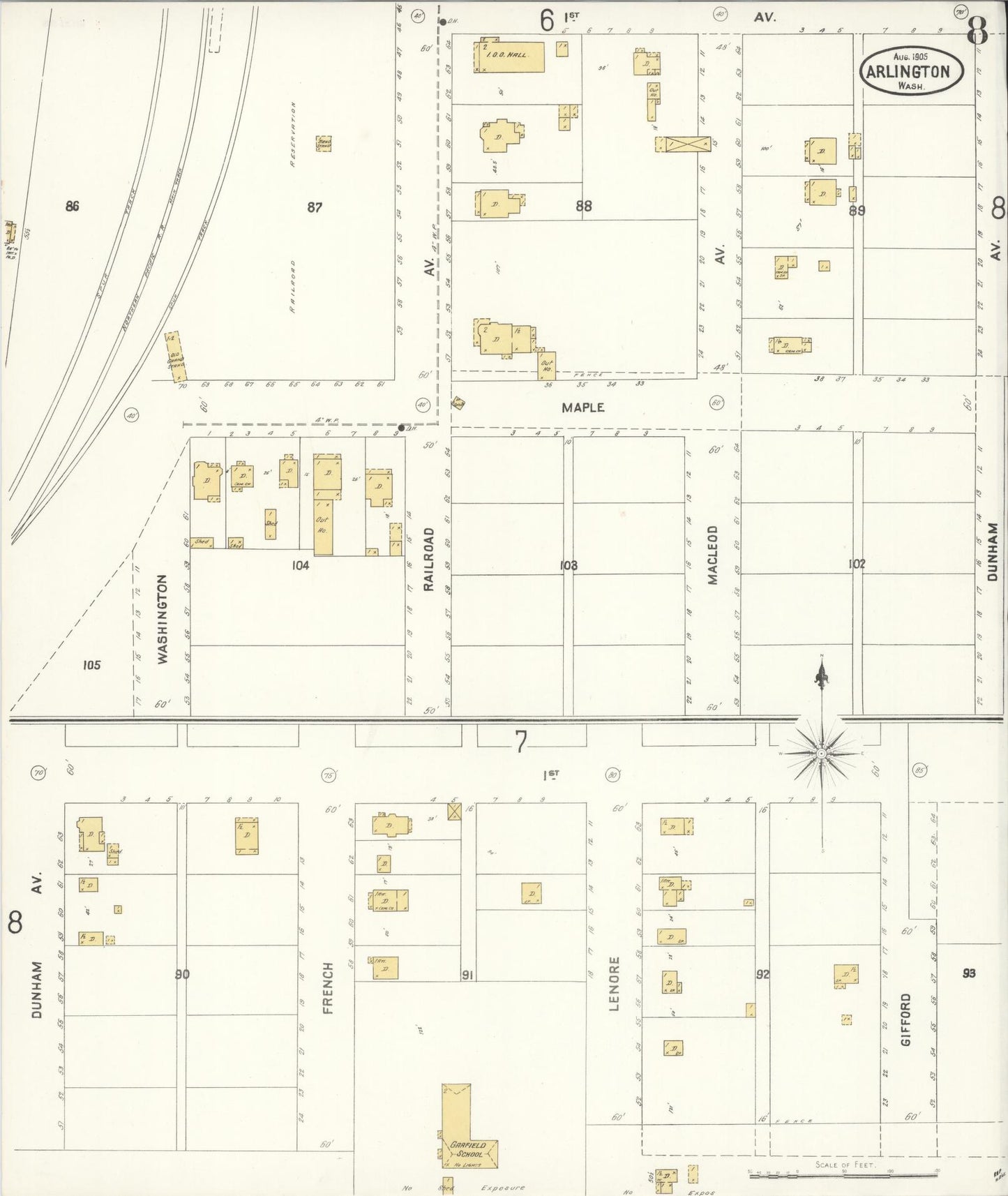 Sanborn Fire Insurance Map from Arlington, Snohomish County, Washington (1905), Sheet #0008 - Historic Sanborn Fire Insurance Map Print, vintage old map wall art, antique decor, genealogy gift, Washington Washington map