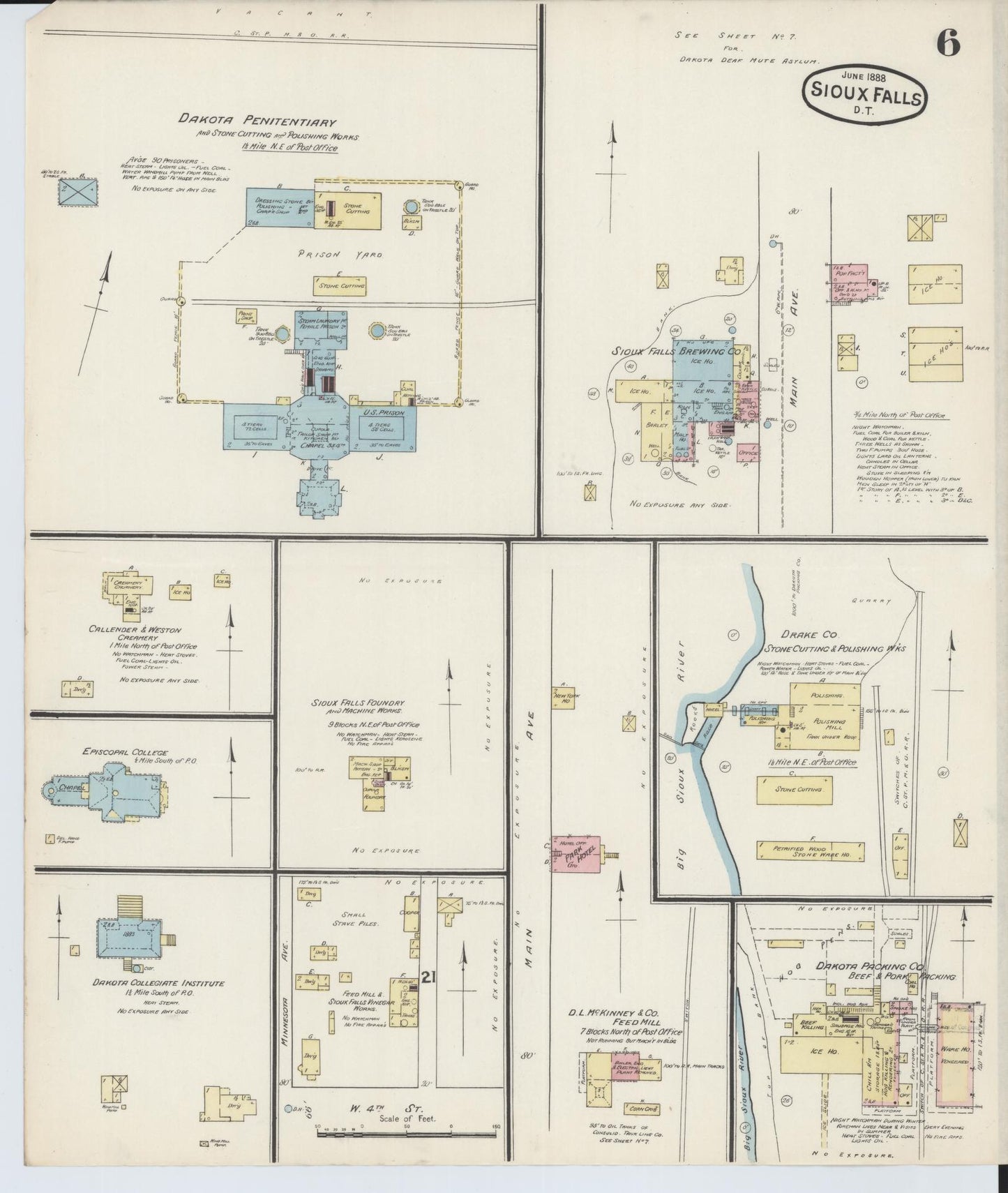 Sanborn Fire Insurance Map from Sioux Falls, Minnehaha County, South Dakota (1888), Sheet #0006 - Historic Sanborn Fire Insurance Map Print, vintage old map wall art, antique decor, genealogy gift, South Dakota South Dakota map