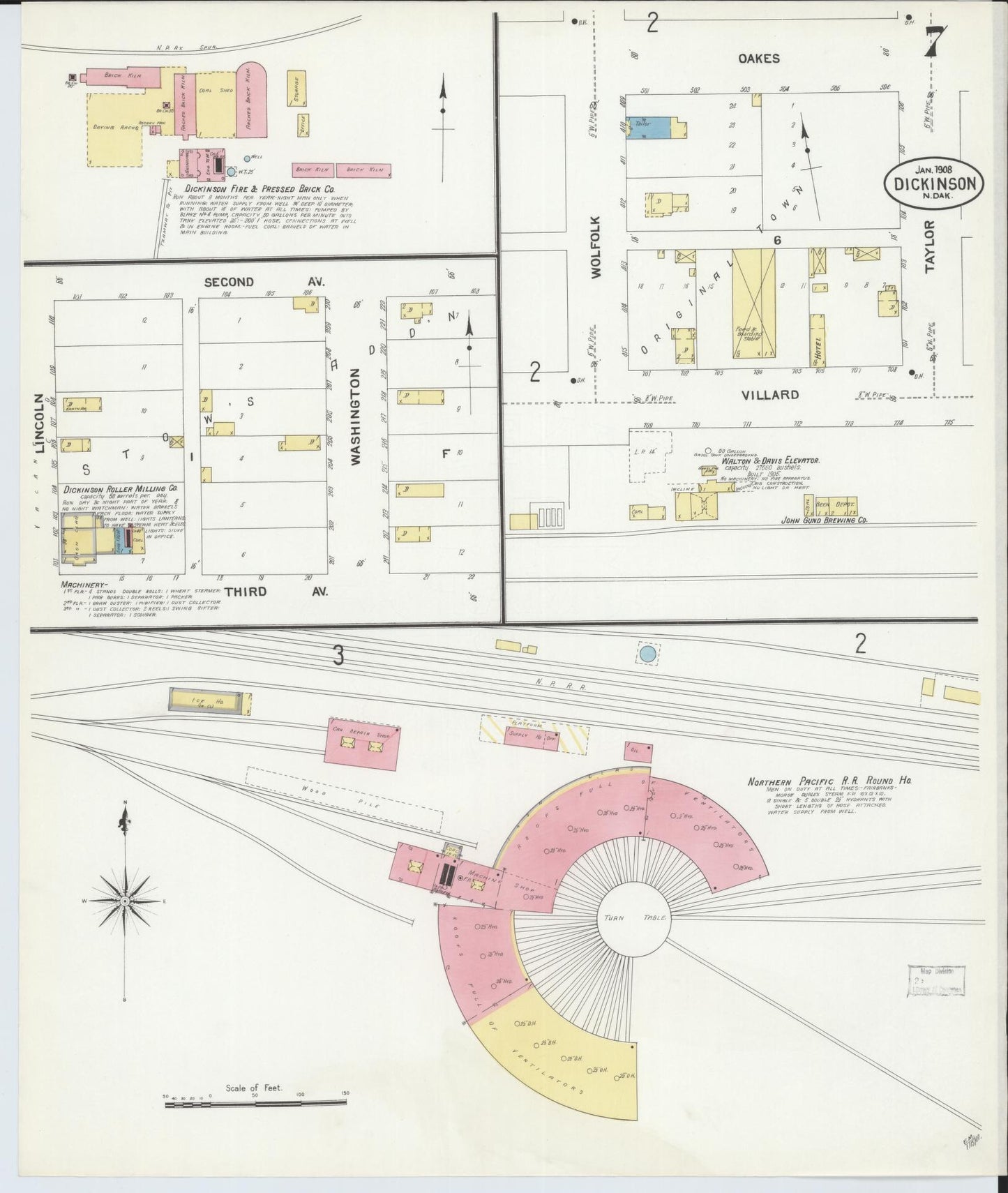 Sanborn Fire Insurance Map from Dickinson, Stark County, North Dakota (1908), Sheet #0007 - Historic Sanborn Fire Insurance Map Print, vintage old map wall art, antique decor, genealogy gift, North Dakota North Dakota map