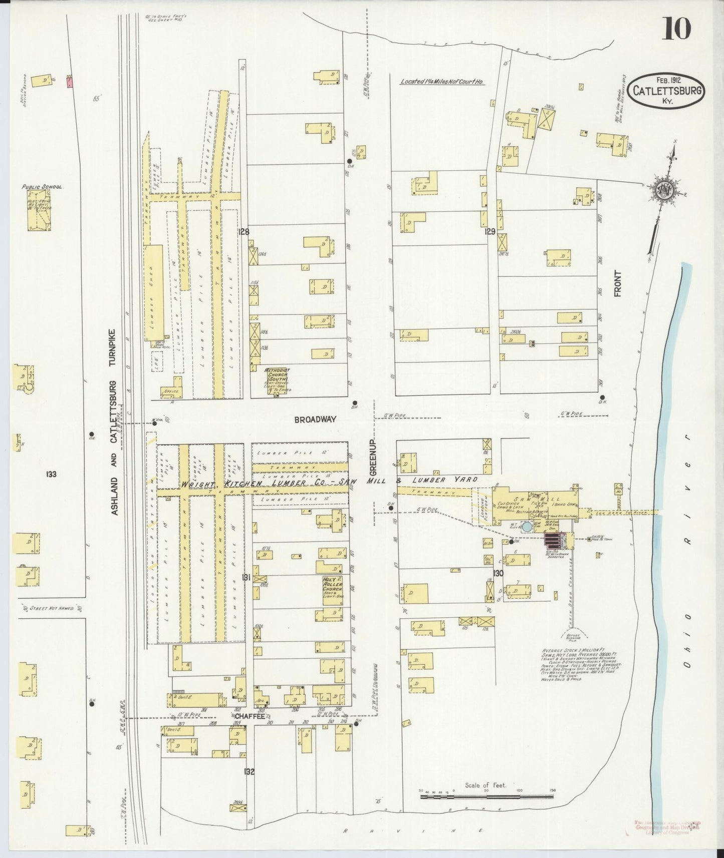 Sanborn Fire Insurance Map from Catlettsburg, Boyd County, Kentucky (1912), Sheet #0010 - Historic Sanborn Fire Insurance Map Print, vintage old map wall art, antique decor, genealogy gift, Kentucky Kentucky map