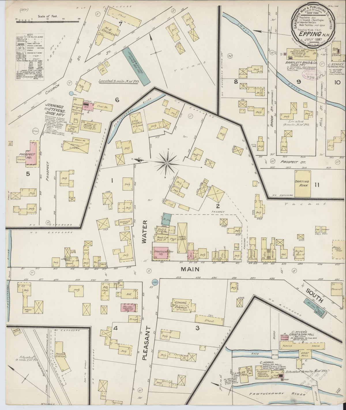 Sanborn Fire Insurance Map from Epping, Rockingham County, New Hampshire (1887), Sheet #0001 - Historic Sanborn Fire Insurance Map Print, vintage old map wall art, antique decor, genealogy gift, New Hampshire New Hampshire map