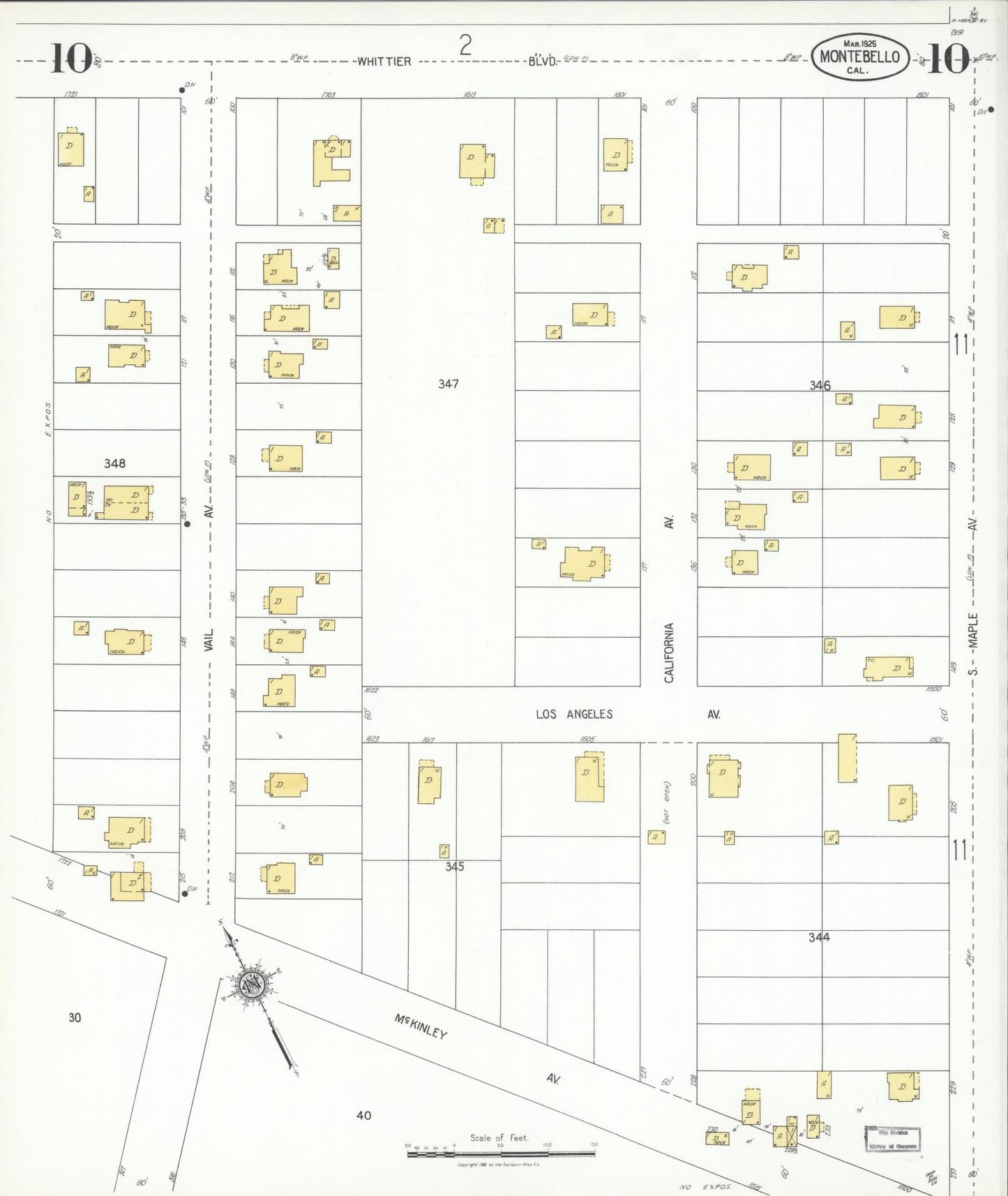 Sanborn Fire Insurance Map from Montebello, Los Angeles County, California (1925), Sheet #0010 - Historic Sanborn Fire Insurance Map Print, vintage old map wall art, antique decor, genealogy gift, California California map