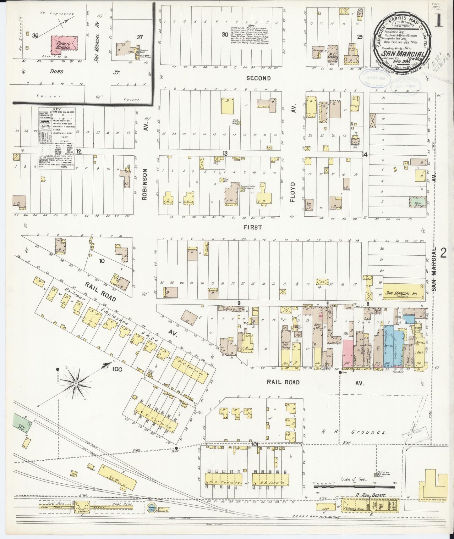 Sanborn Fire Insurance Map from San Marcial, Socorro County, New Mexico (1898), Sheet #0001 - Historic Sanborn Fire Insurance Map Print, vintage old map wall art, antique decor, genealogy gift, New Mexico New Mexico map