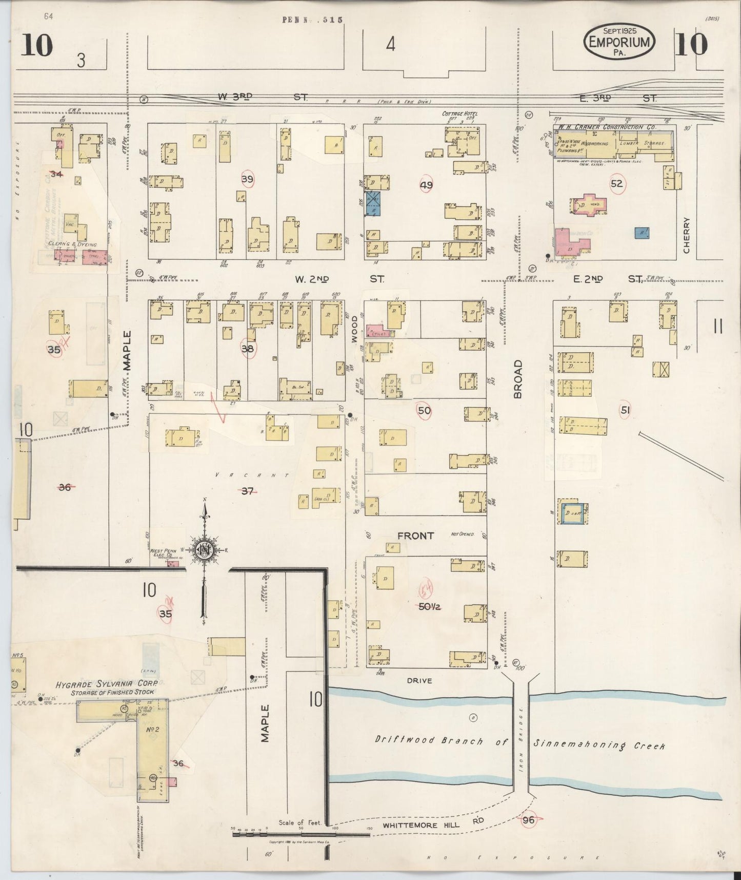 Sanborn Fire Insurance Map from Emporium, Cameron County, Pennsylvania (1938), Sheet #0010 - Historic Sanborn Fire Insurance Map Print, vintage old map wall art, antique decor, genealogy gift, Pennsylvania Pennsylvania map