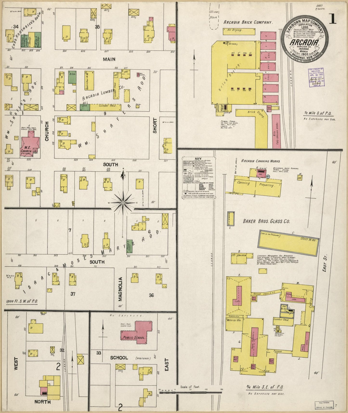 Sanborn Fire Insurance Map from Arcadia, Hamilton County, Indiana (1902), Sheet #0001 - Historic Sanborn Fire Insurance Map Print, vintage old map wall art, antique decor, genealogy gift, Indiana Indiana map