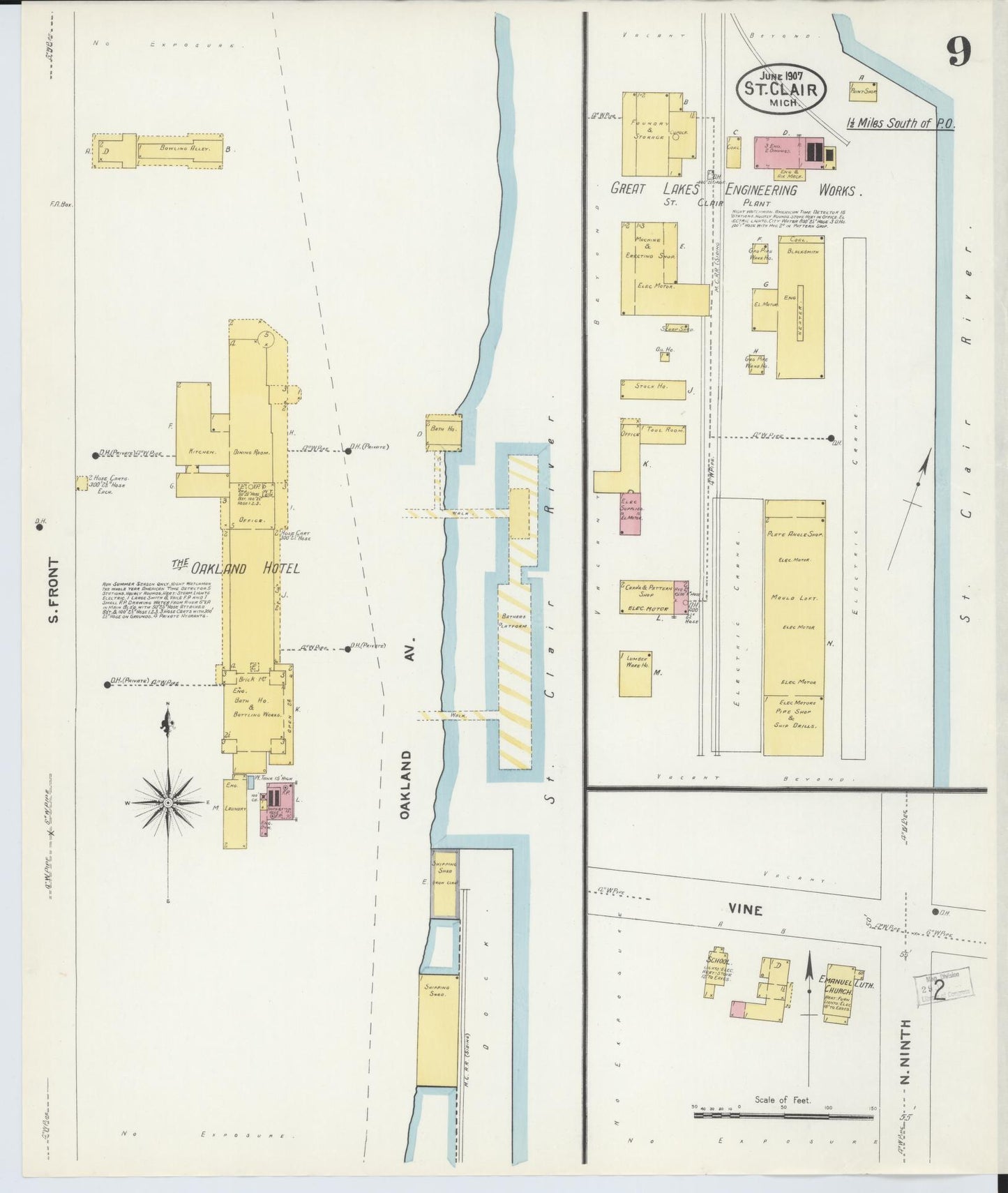 Sanborn Fire Insurance Map from Saint Clair, Saint Clair County, Michigan (1907), Sheet #0009 - Complete Map Set gallery image, historic Sanborn map, vintage wall art, Michigan Michigan