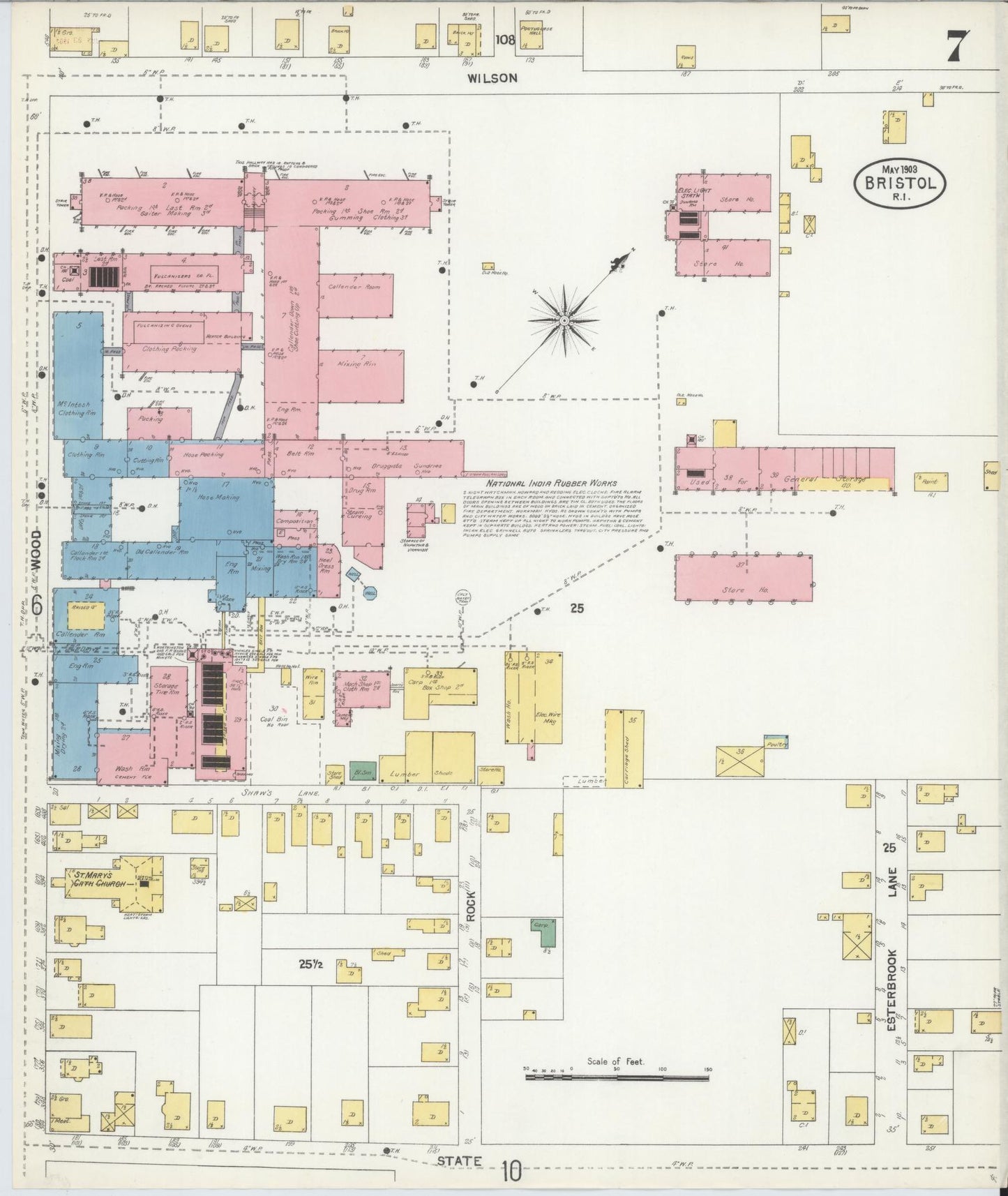 Sanborn Fire Insurance Map from Bristol, Bristol County, Rhode Island (1903), Sheet #0007 - Historic Sanborn Fire Insurance Map Print, vintage old map wall art, antique decor, genealogy gift, Rhode Island Rhode Island map