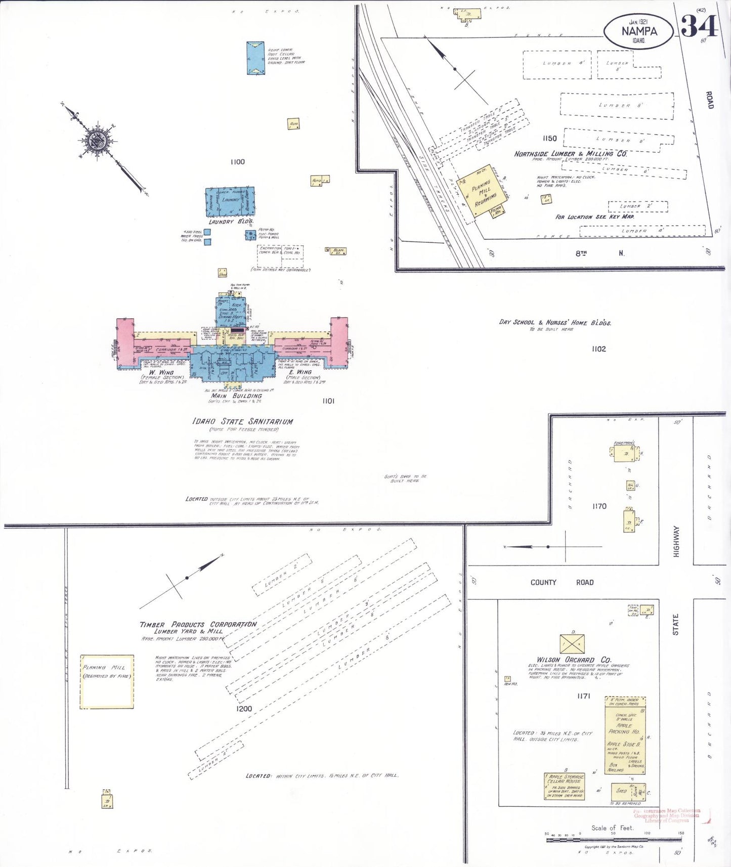 Sanborn Fire Insurance Map from Nampa, Canyon County, Idaho (1921), Sheet #0034 - Complete Map Set gallery image, historic Sanborn map, vintage wall art, Idaho Idaho
