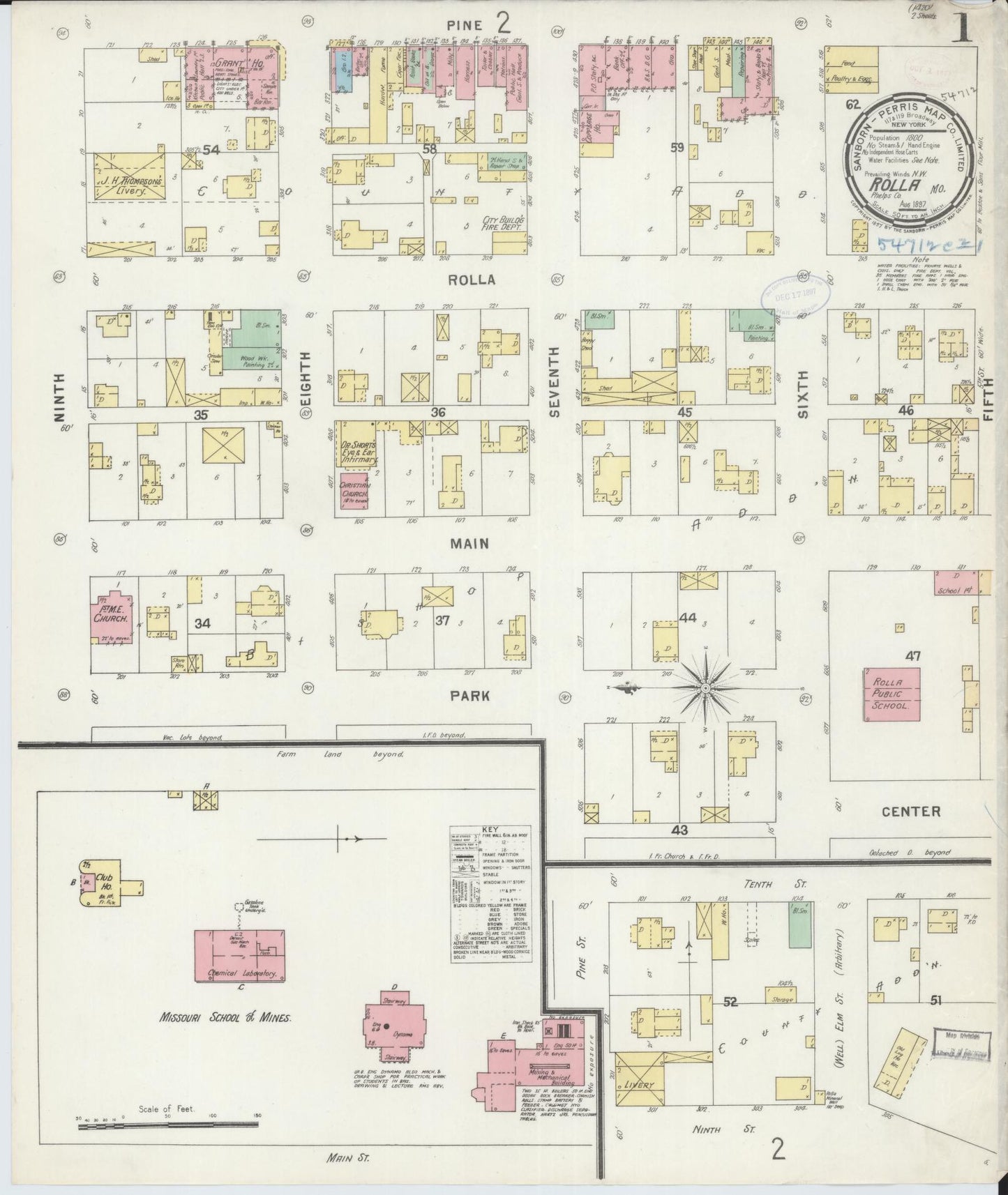 Sanborn Fire Insurance Map from Rolla, Phelps County, Missouri (1897), Sheet #0001 - Historic Sanborn Fire Insurance Map Print, vintage old map wall art, antique decor, genealogy gift, Missouri Missouri map