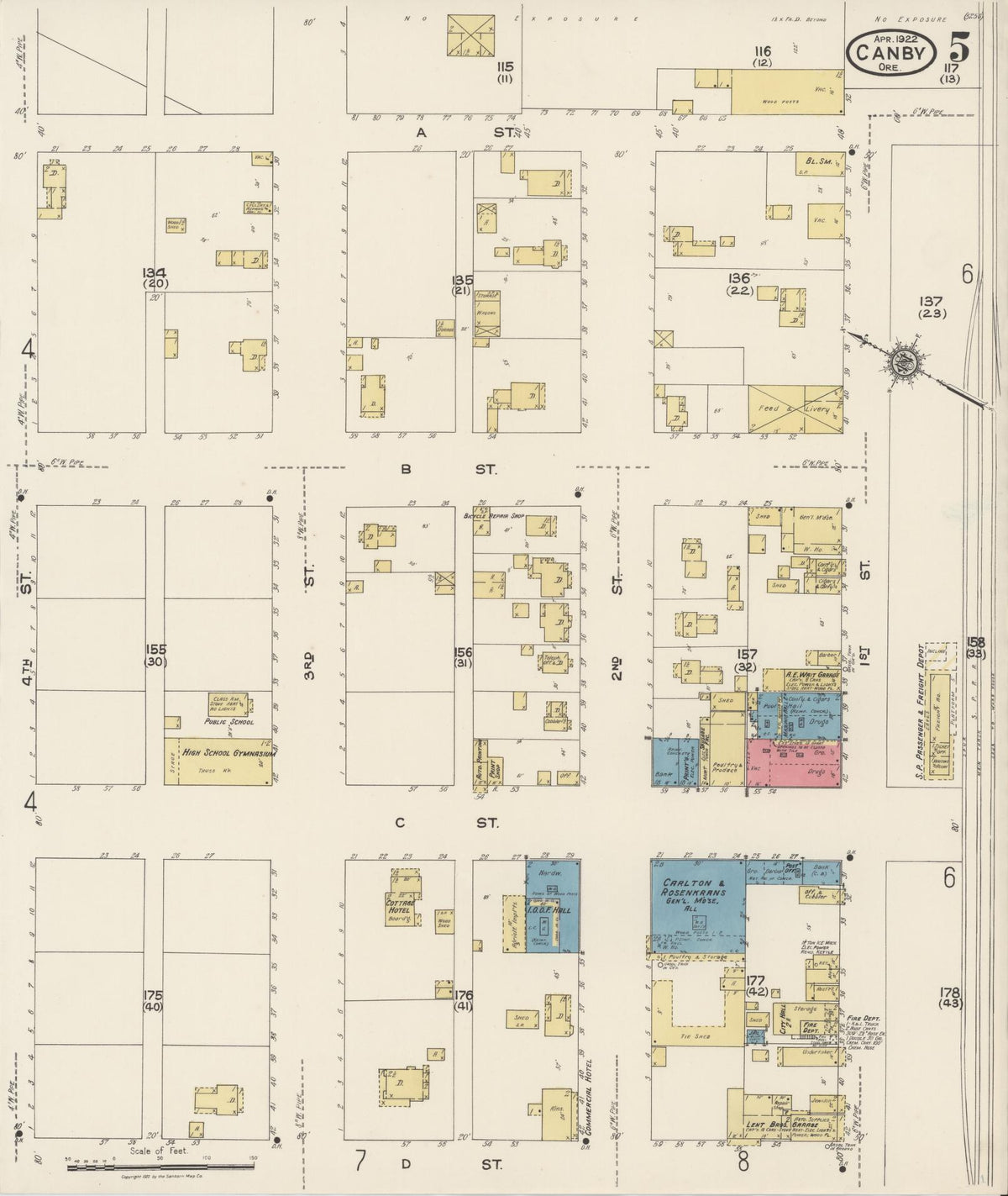 Sanborn Fire Insurance Map from Canby, Clackamas County, Oregon (1922), Sheet #0005 - Historic Sanborn Fire Insurance Map Print, vintage old map wall art, antique decor, genealogy gift, Oregon Oregon map