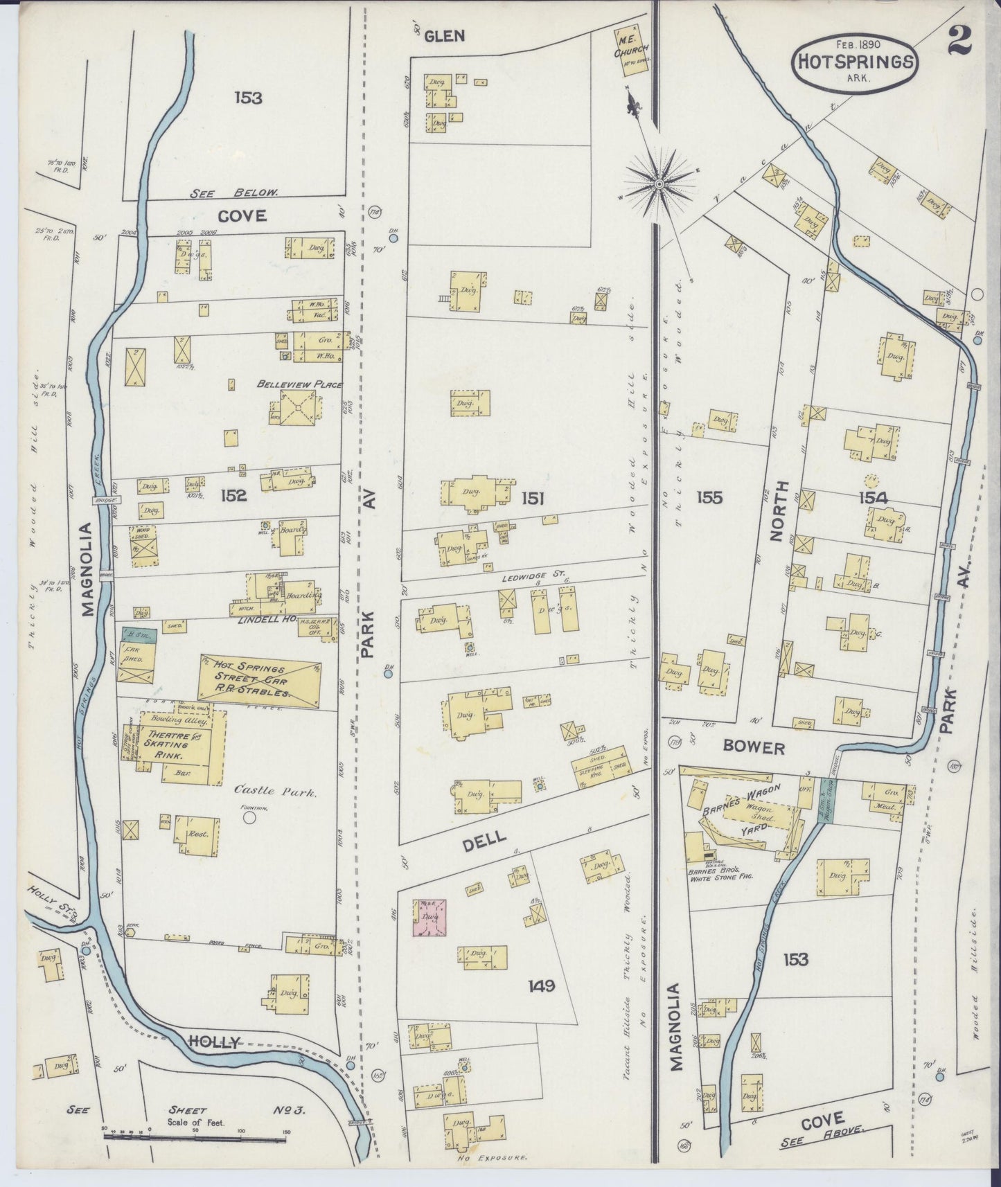 Sanborn Fire Insurance Map from Hot Springs, Garland County, Arkansas (1890), Sheet #0002 - Historic Sanborn Fire Insurance Map Print, vintage old map wall art, antique decor, genealogy gift, Arkansas Arkansas map