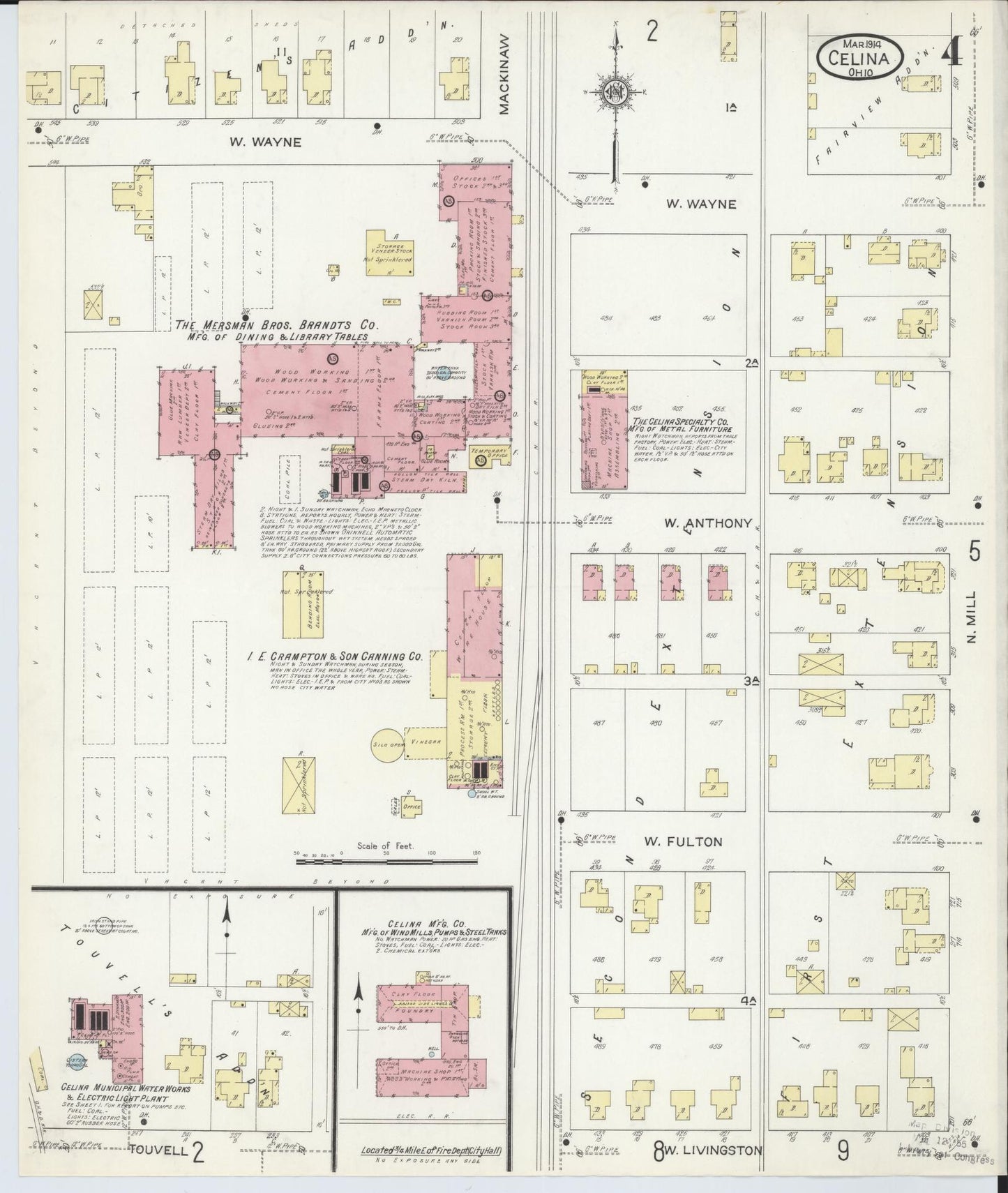 Sanborn Fire Insurance Map from Celina, Mercer County, Ohio (1914), Sheet #0004 - Complete Map Set gallery image, historic Sanborn map, vintage wall art, Ohio Ohio