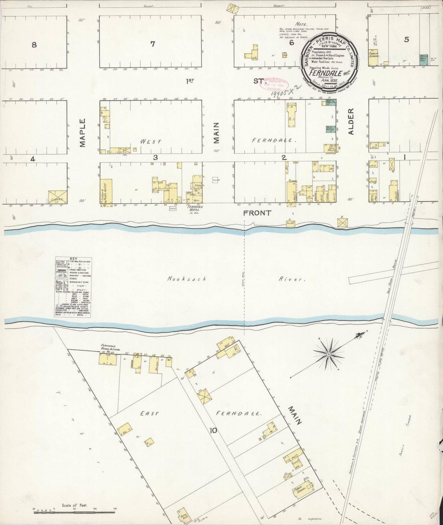 Sanborn Fire Insurance Map from Ferndale, Whatcom County, Washington (1892), Sheet #0001 - Historic Sanborn Fire Insurance Map Print, vintage old map wall art, antique decor, genealogy gift, Washington Washington map